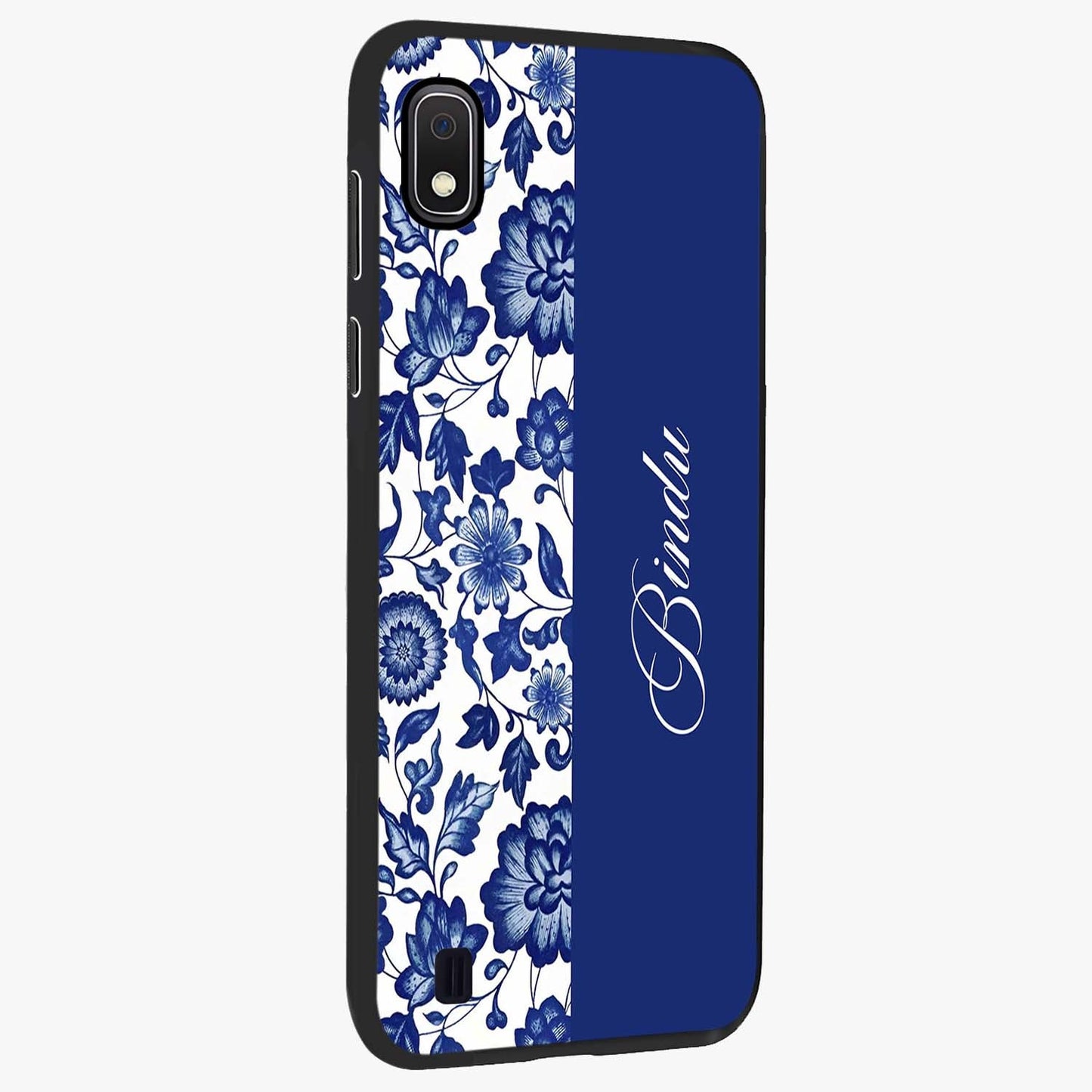 Blue Vintage Floral Pattern Glass Case upright view showcasing delicate blush floral texture with modern minimal style.