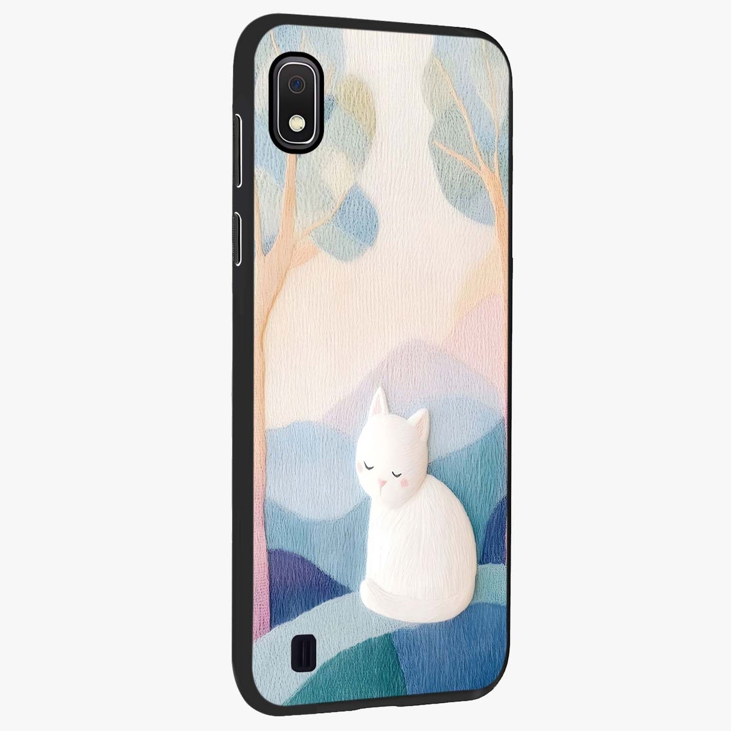 Cotton Dream Cat Glass Case upright view showcasing charming cat artwork with cozy dreamy theme.