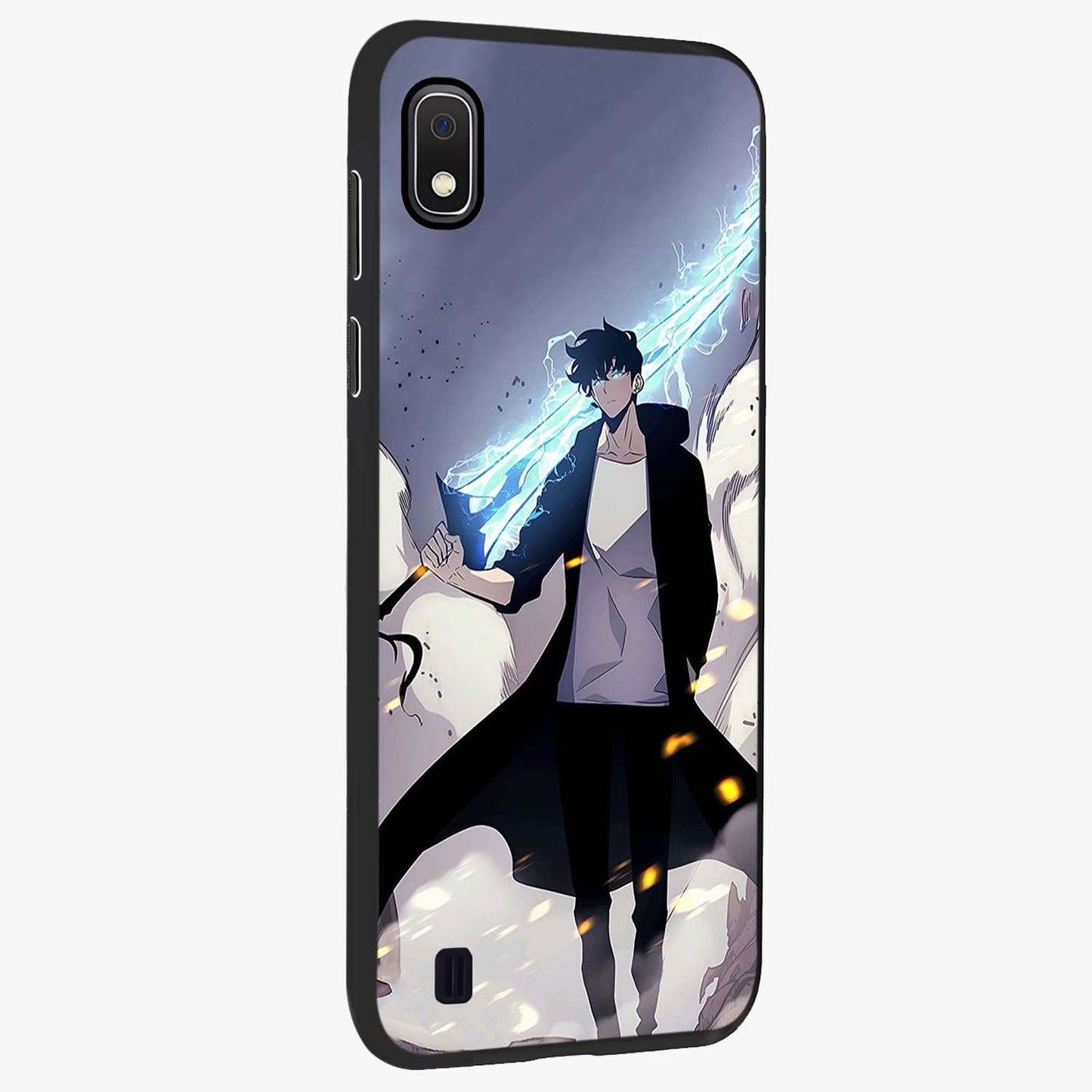 Dark Lightning Anime Warrior Glass Case upright view showcasing dramatic warrior artwork with dark lightning aesthetic.