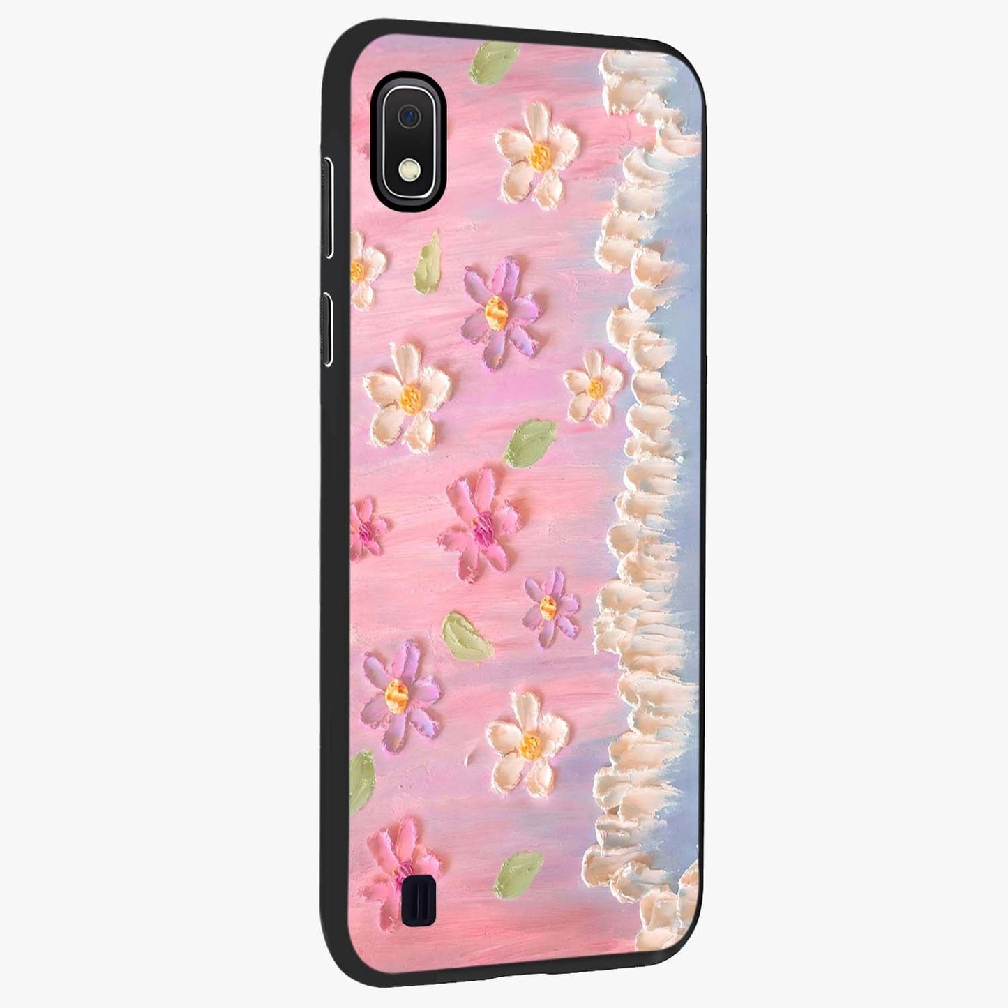 Dreamy Painted Garden Glass Case upright view showcasing vibrant floral garden artwork with artistic nature theme.