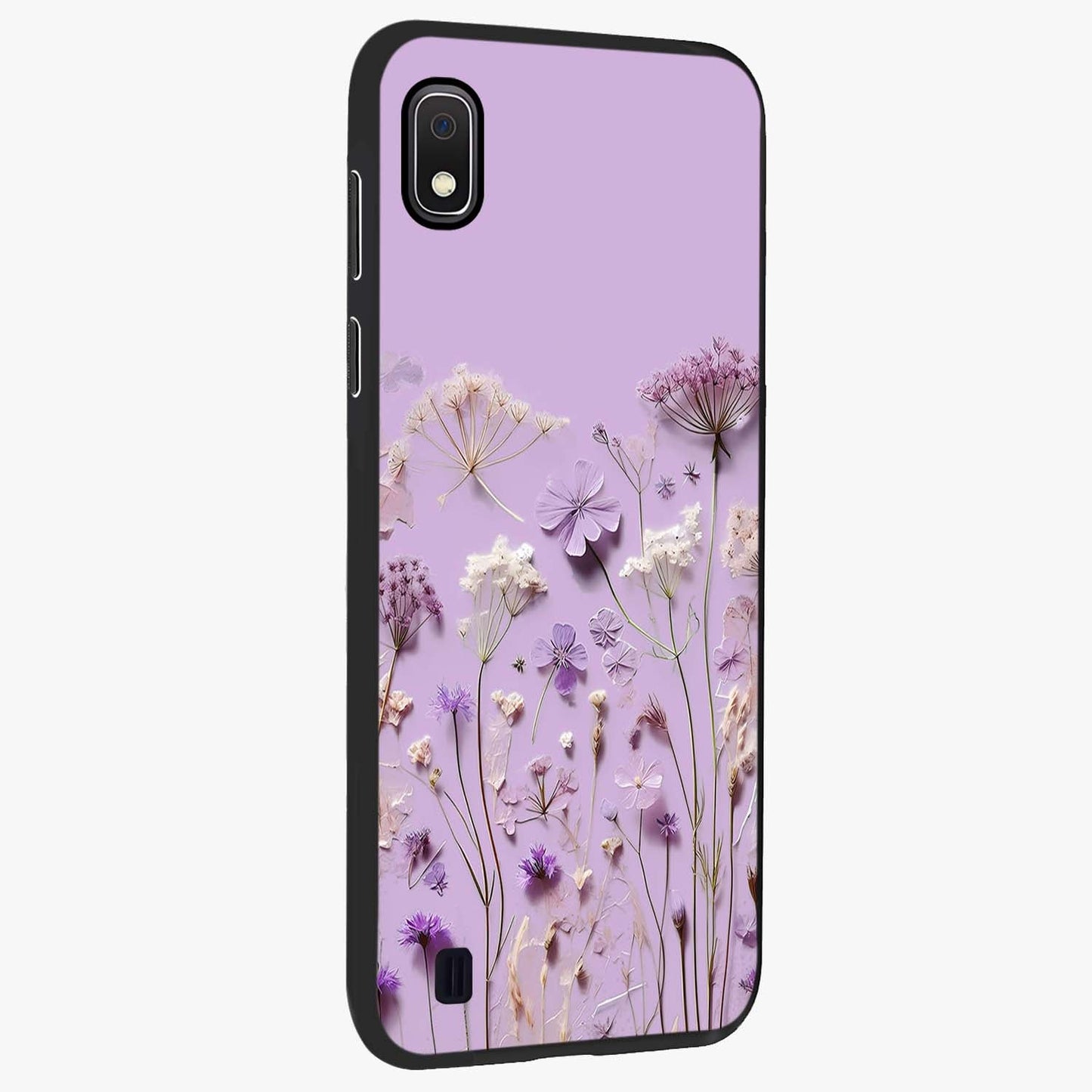 Lavender Blossom Dream Glass Case upright view showcasing delicate lavender blossom artwork with peaceful floral theme.