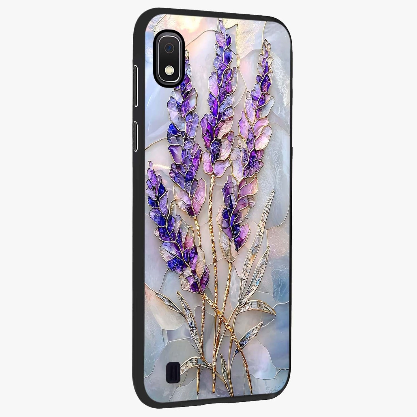 Lavender Dream Glow Glass Case upright view showcasing radiant lavender glow artwork with calming dreamy theme.