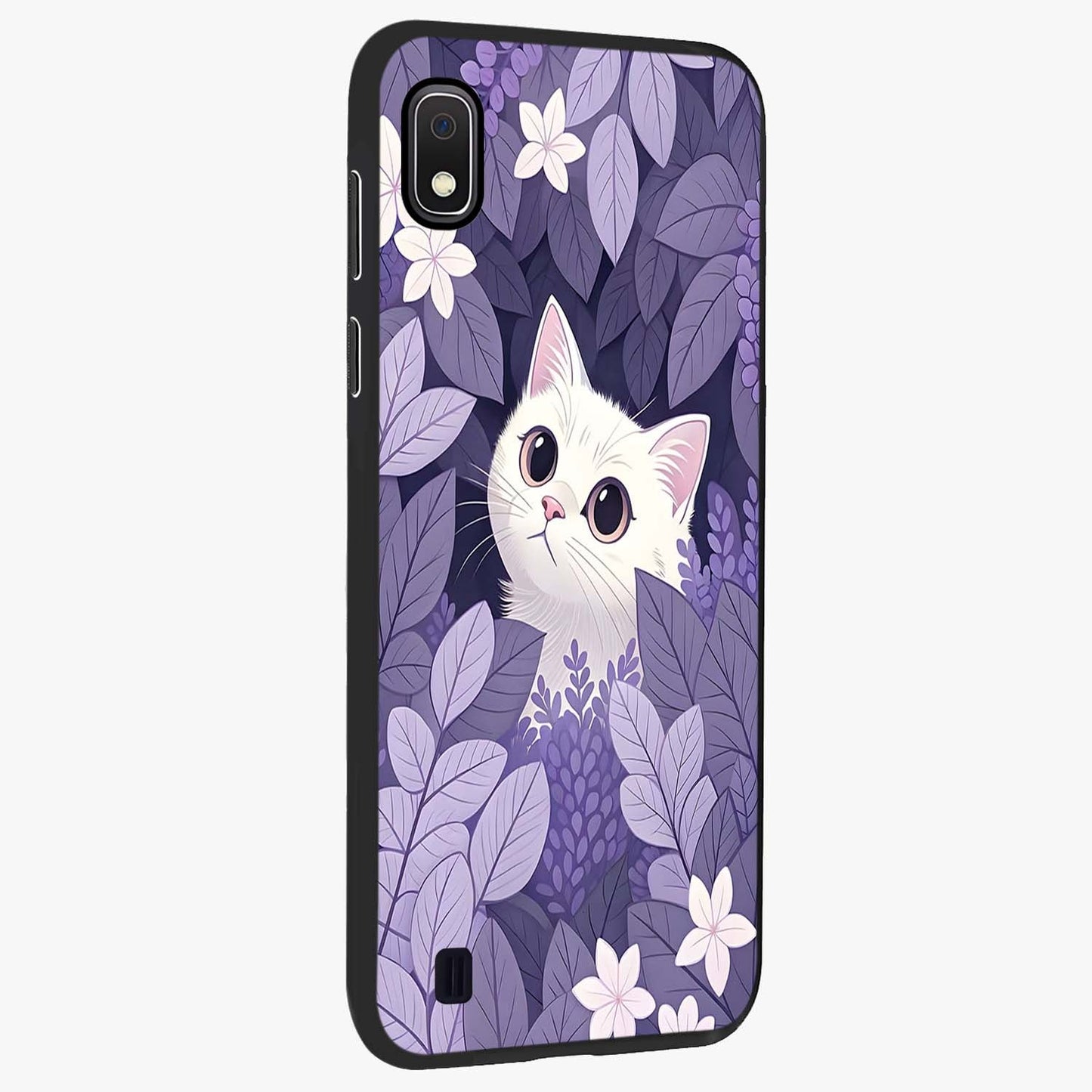 Lilac Hide Peek Cat Glass Case upright view showcasing charming cat artwork with adorable peek theme.