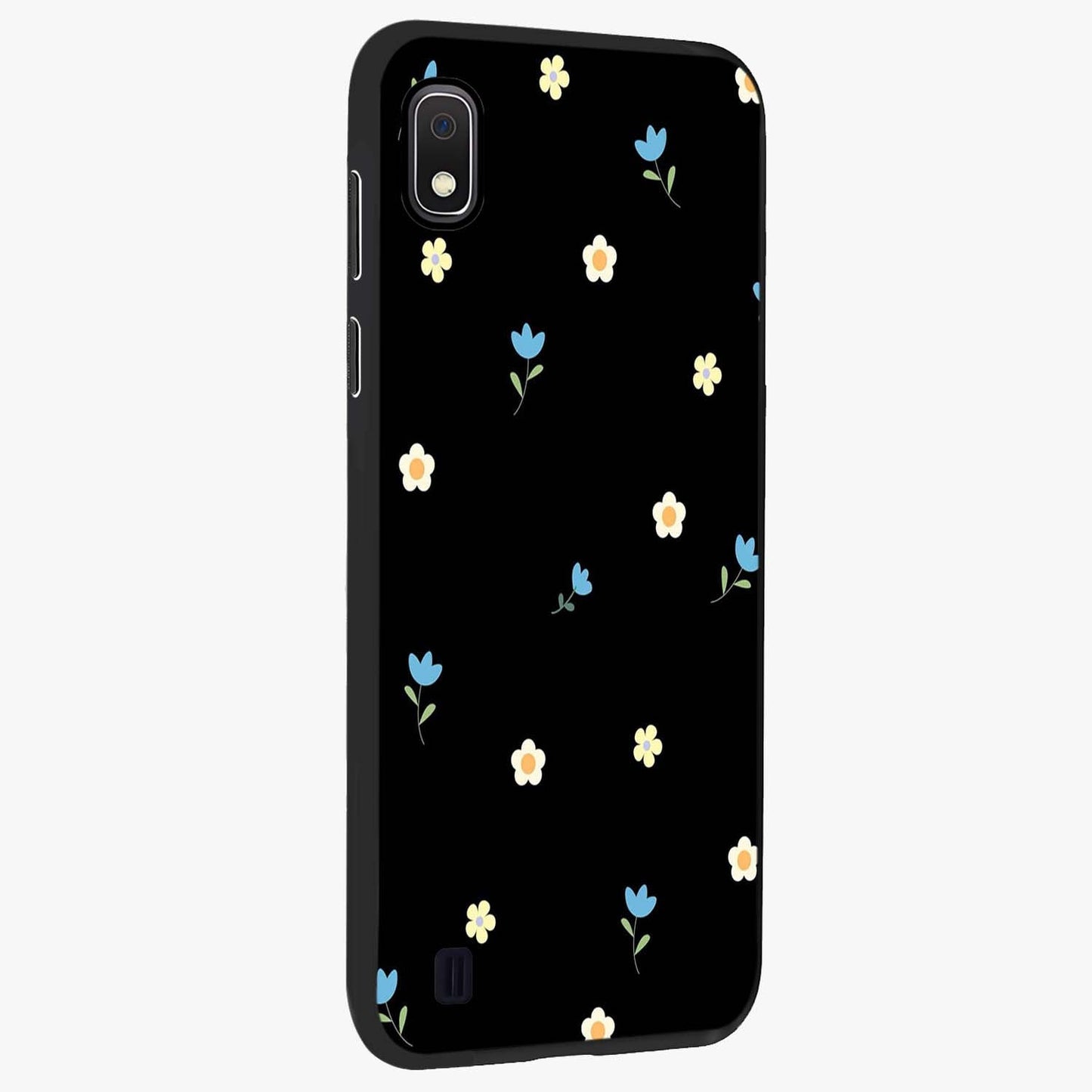 Minimal Petal Whispers Glass Case upright view showcasing elegant floral artwork with modern minimalist style.