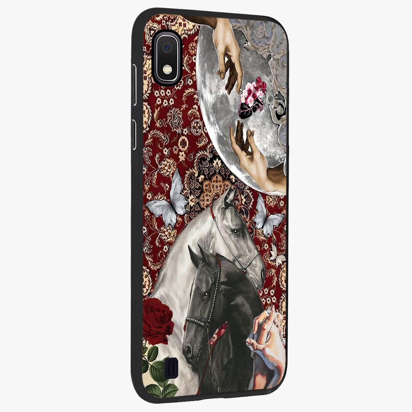 Moonlit Royal Stallion Glass Case upright view showcasing dramatic horse artwork with glowing moon themed design.