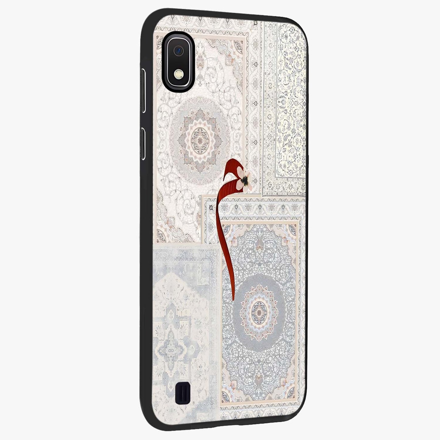 White Aesthetic Bow Glass Case upright view showcasing delicate ribbon bow artwork with cute minimalist theme.