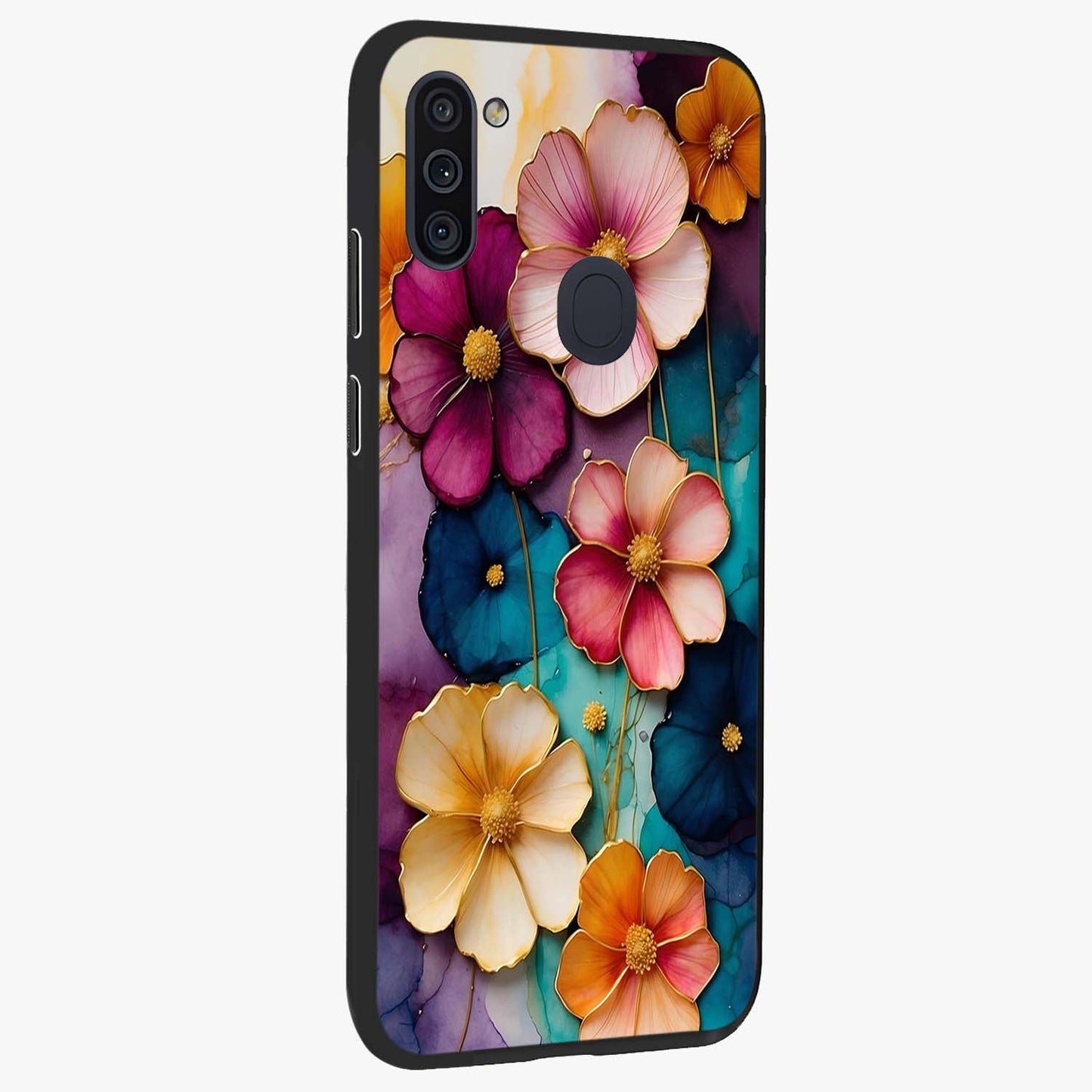 Artlyn Grace Flower Pattern Glass Case upright view showcasing graceful floral artwork with aesthetic botanical style.