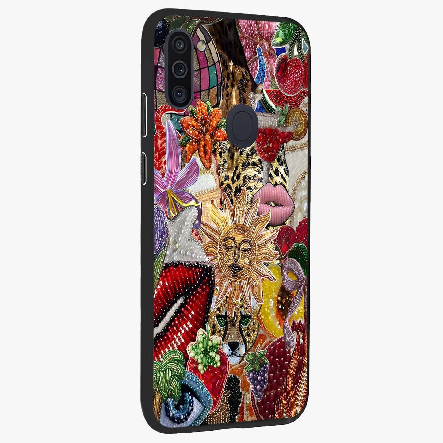 Beaded Fashion Jungle Glass Case upright view showcasing tropical jungle aesthetic with decorative bead elements.