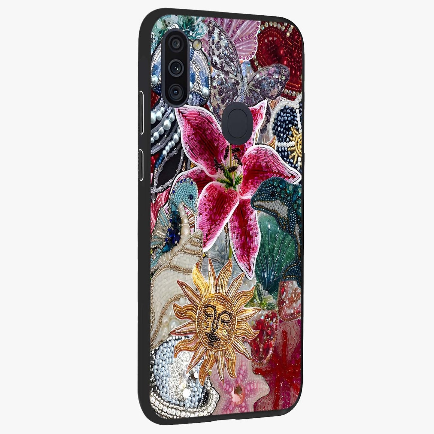 Beaded Garden Fantasy Glass Case upright view showcasing whimsical garden aesthetic with artistic bead details.