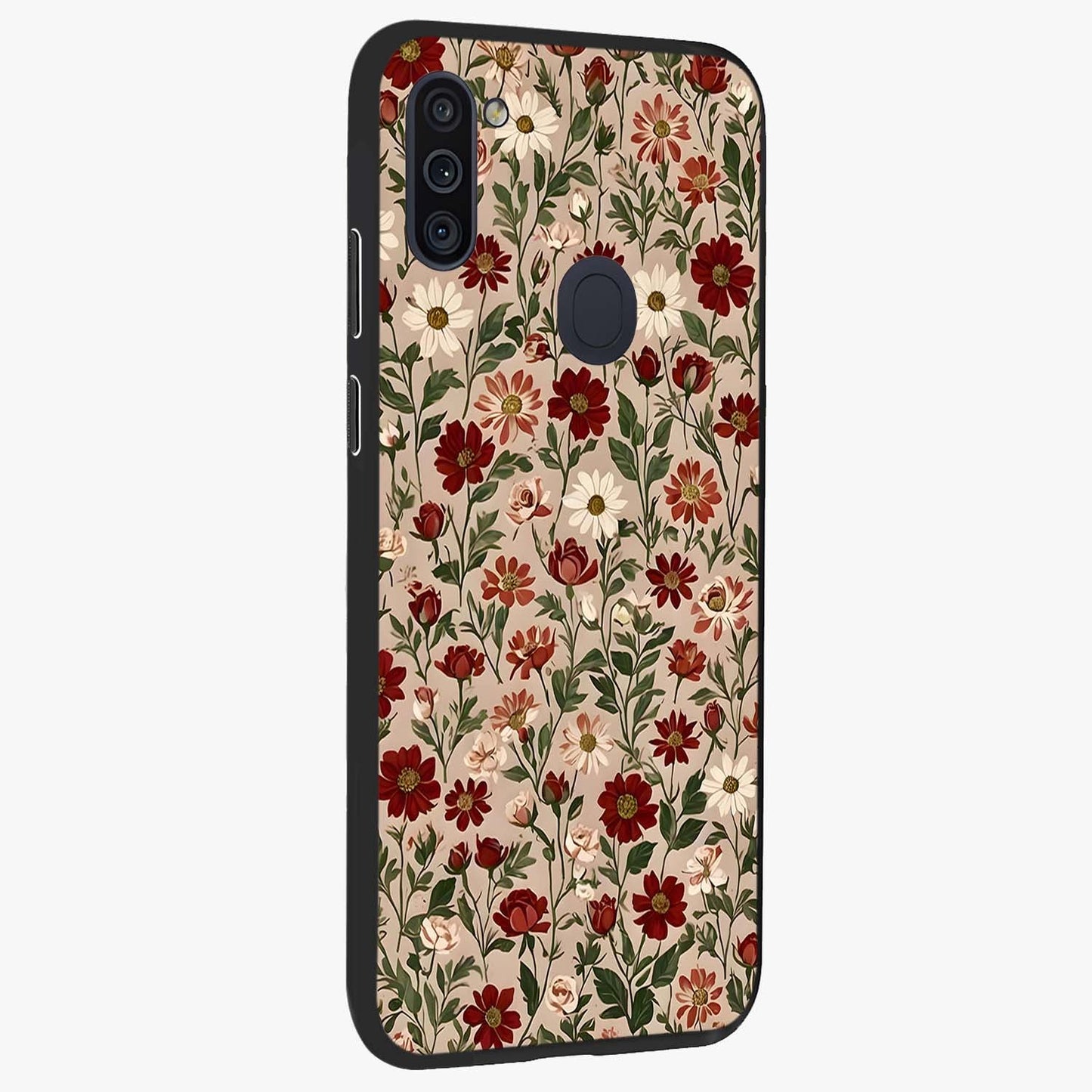 Biege Flower With Leaf Glass Case upright view showcasing delicate beige flower illustration with clean botanical style.
