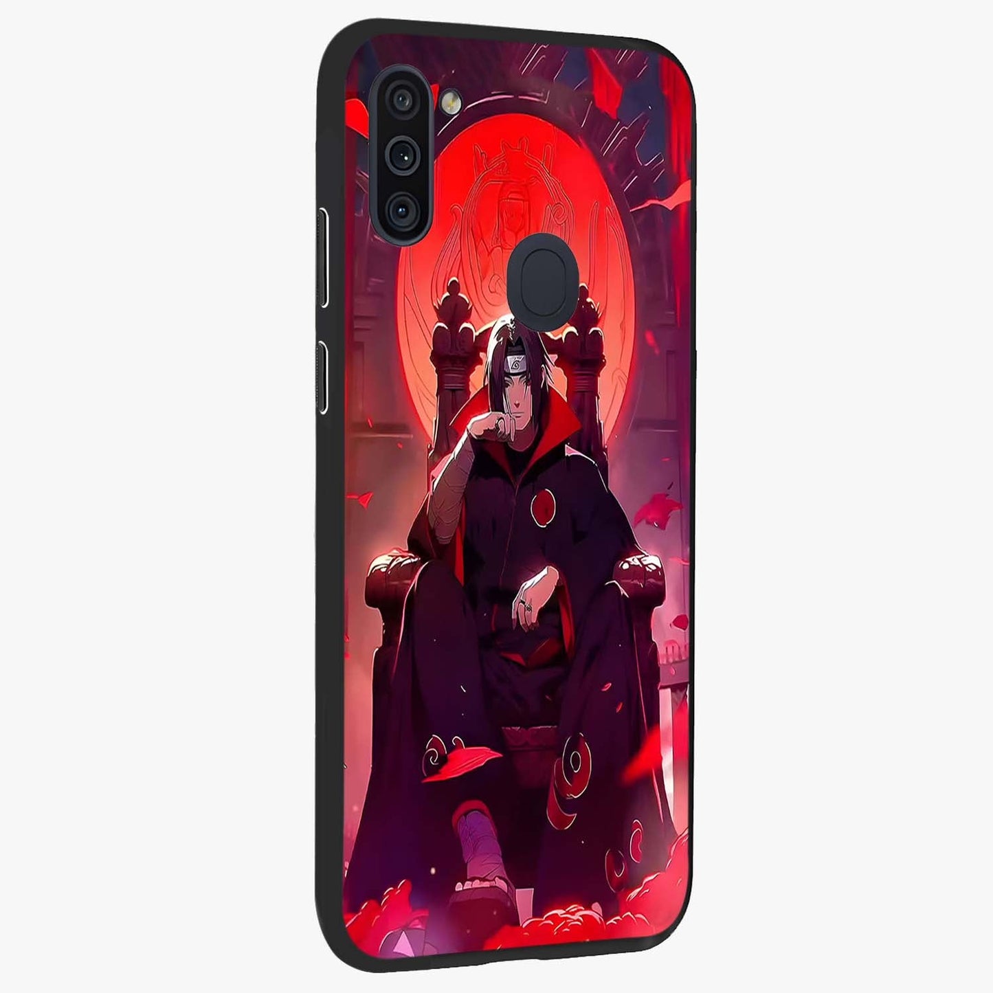 Blood Moon Sovereign Glass Case upright view showcasing powerful moon inspired artwork with cosmic aesthetic style.