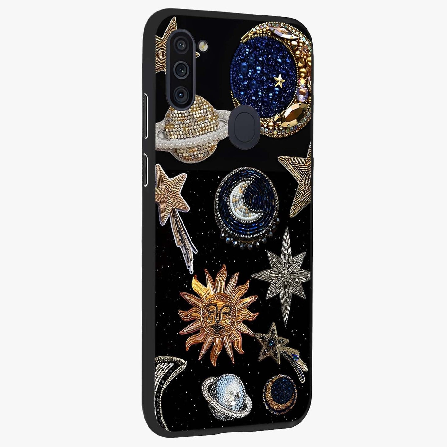 Celestial Gem Constellations Glass Case upright view showcasing cosmic constellation artwork with celestial aesthetic style.