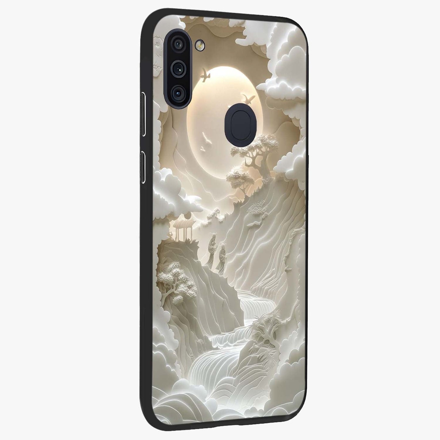 Celestial Origami Glass Case upright view showcasing creative origami artwork with modern celestial style.