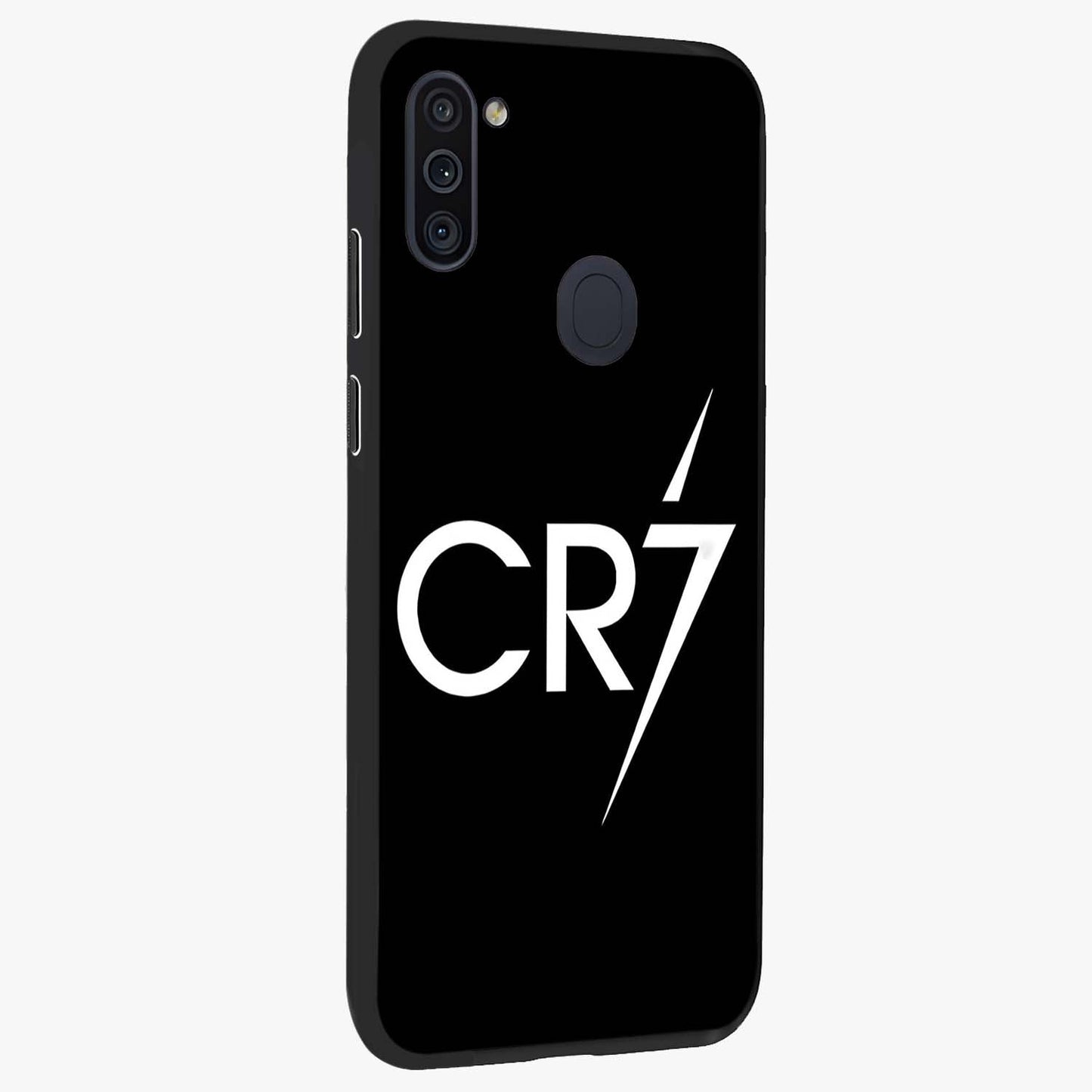 Cr7 Elite Strike Glass Case upright view showcasing energetic football inspired design with modern sports aesthetic.
