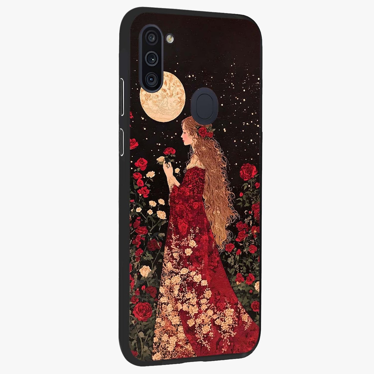 Crimson Dreams Glass Case upright view showcasing dreamy red toned artwork with modern aesthetic style.