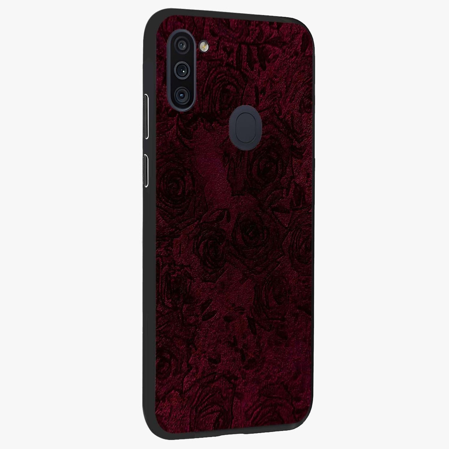 Crimson Fade Flow Glass Case upright view showcasing dynamic crimson flow artwork with stylish abstract theme.