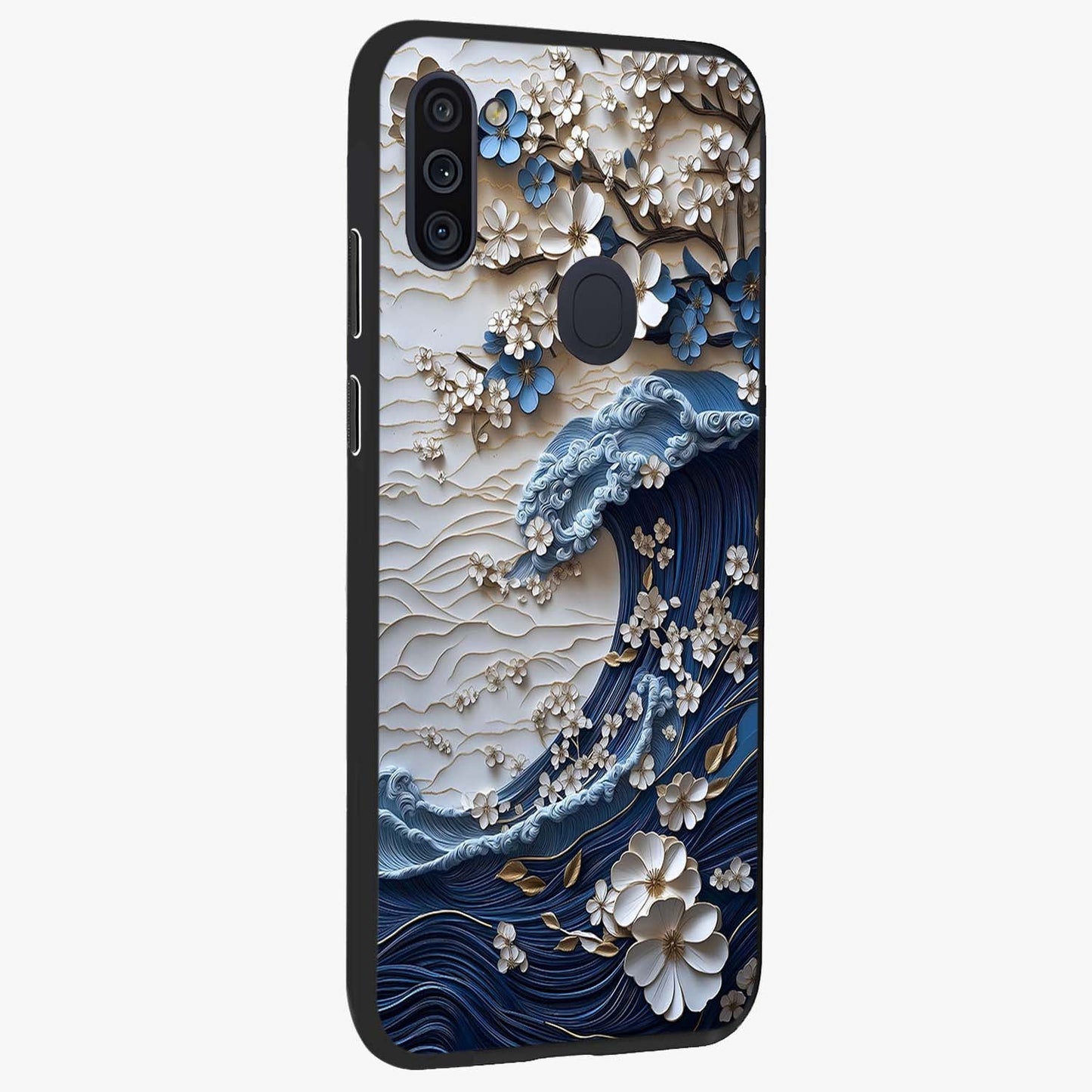 Floral Wave Origami Glass Case upright view showcasing creative floral origami artwork with artistic decorative theme.