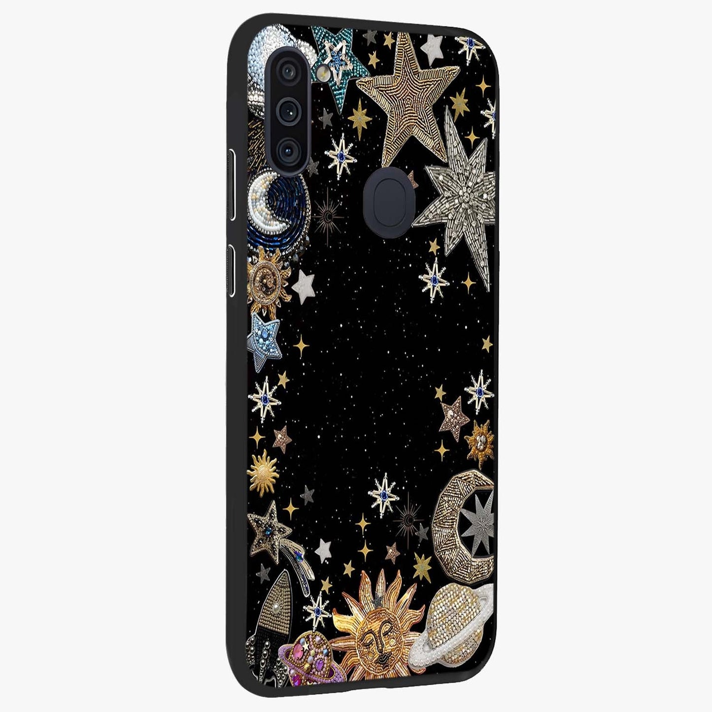 Galactic Jewel Stars Glass Case upright view showcasing glittering star jewel artwork with vibrant galaxy theme.
