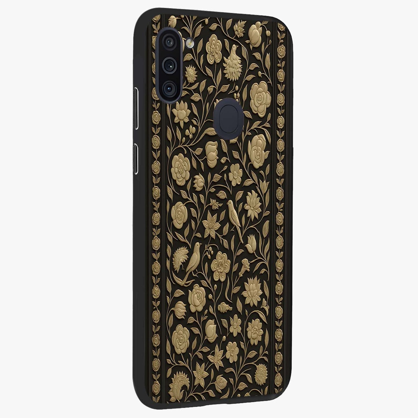 Golden Evil Eye Mandala Glass Case upright view showcasing decorative evil eye mandala artwork with spiritual aesthetic style.