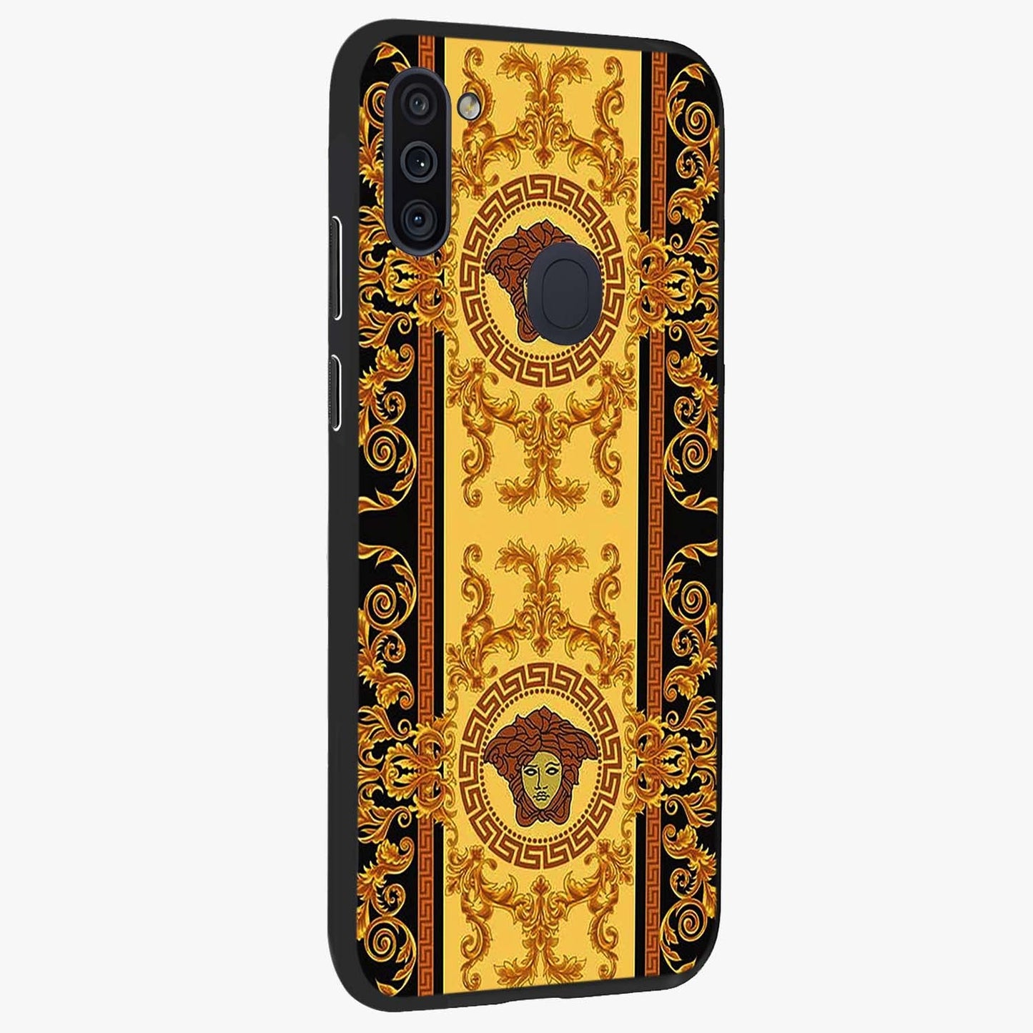 Golden Lotus Glow Glass Case upright view showcasing luminous lotus artwork with peaceful divine theme.