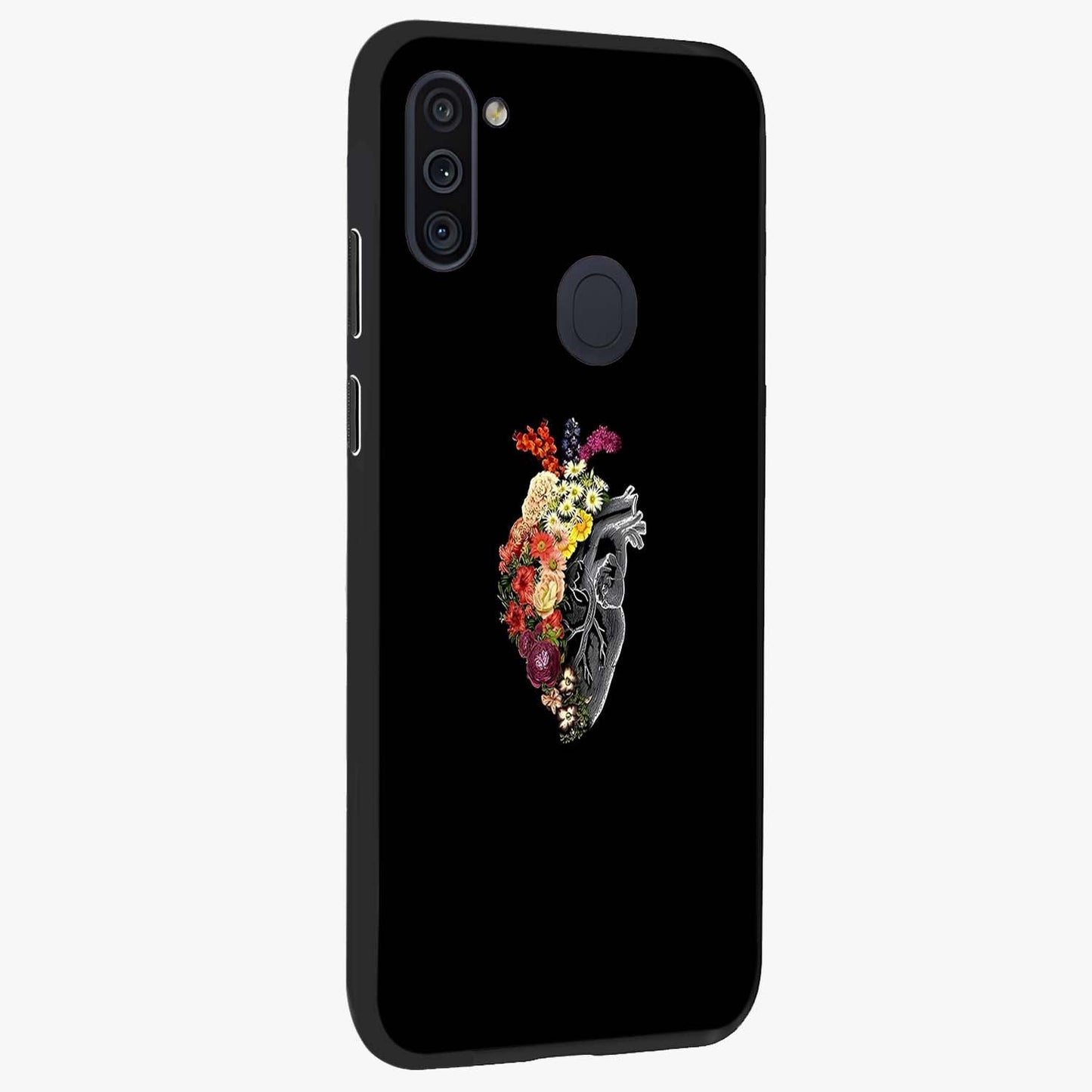 Heart With Flowers Glass Case upright view showcasing decorative heart and floral artwork with sweet romantic theme.