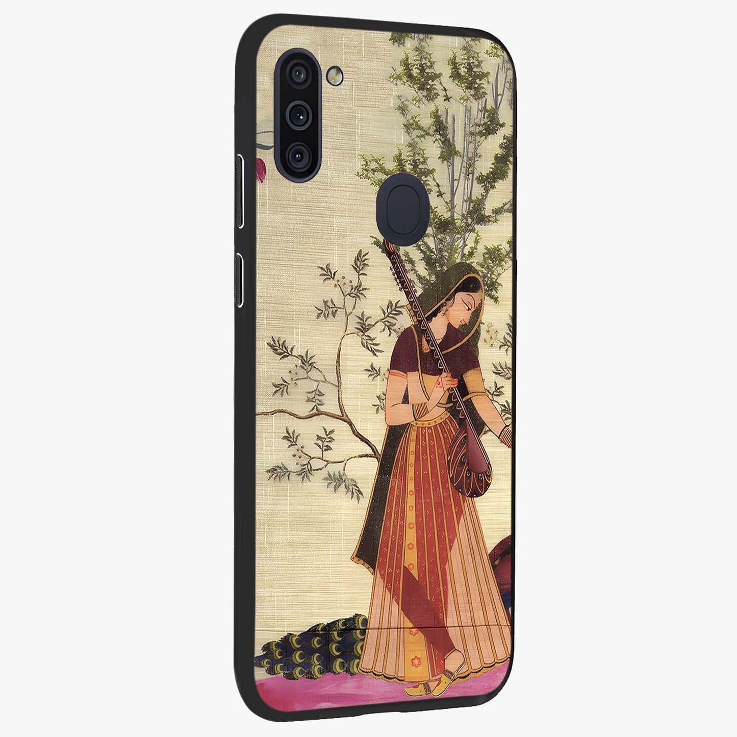 Lady With Veena Art Glass Case upright view showcasing classical veena artwork with traditional artistic theme.