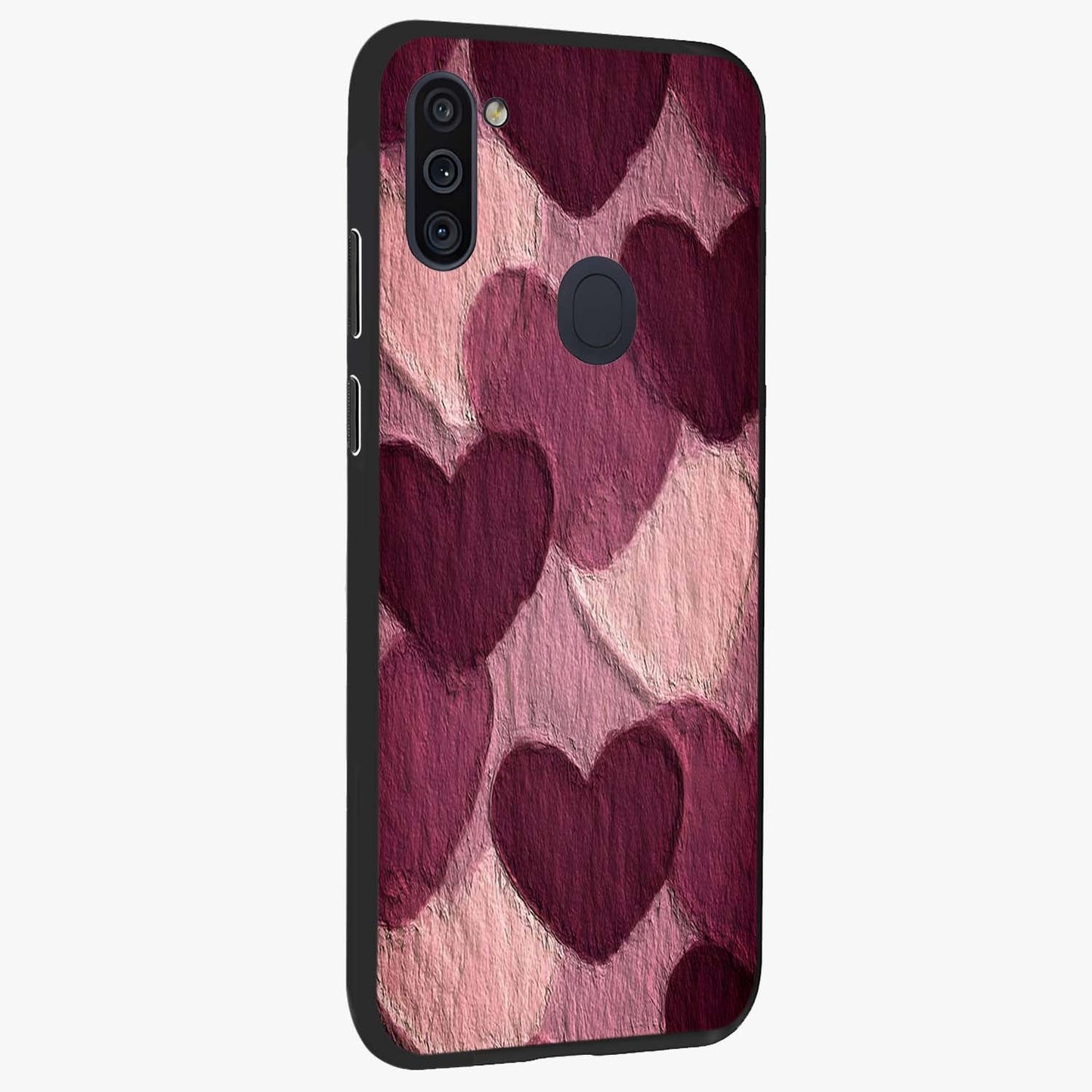 Layered Paper Hearts Glass Case upright view showcasing decorative layered heart artwork with sweet love theme.