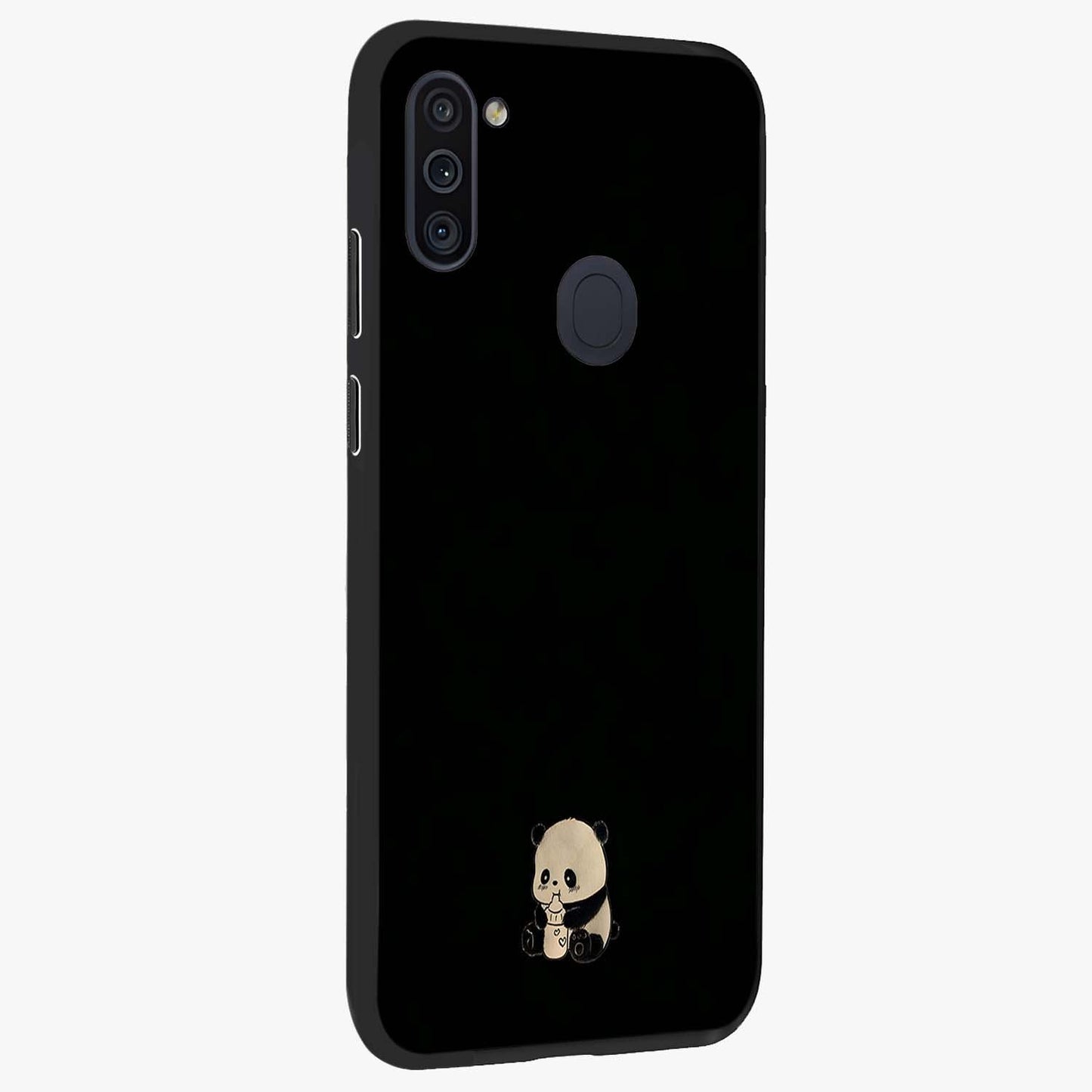 Midnight Panda Love Glass Case upright view showcasing charming panda artwork with playful romantic theme.
