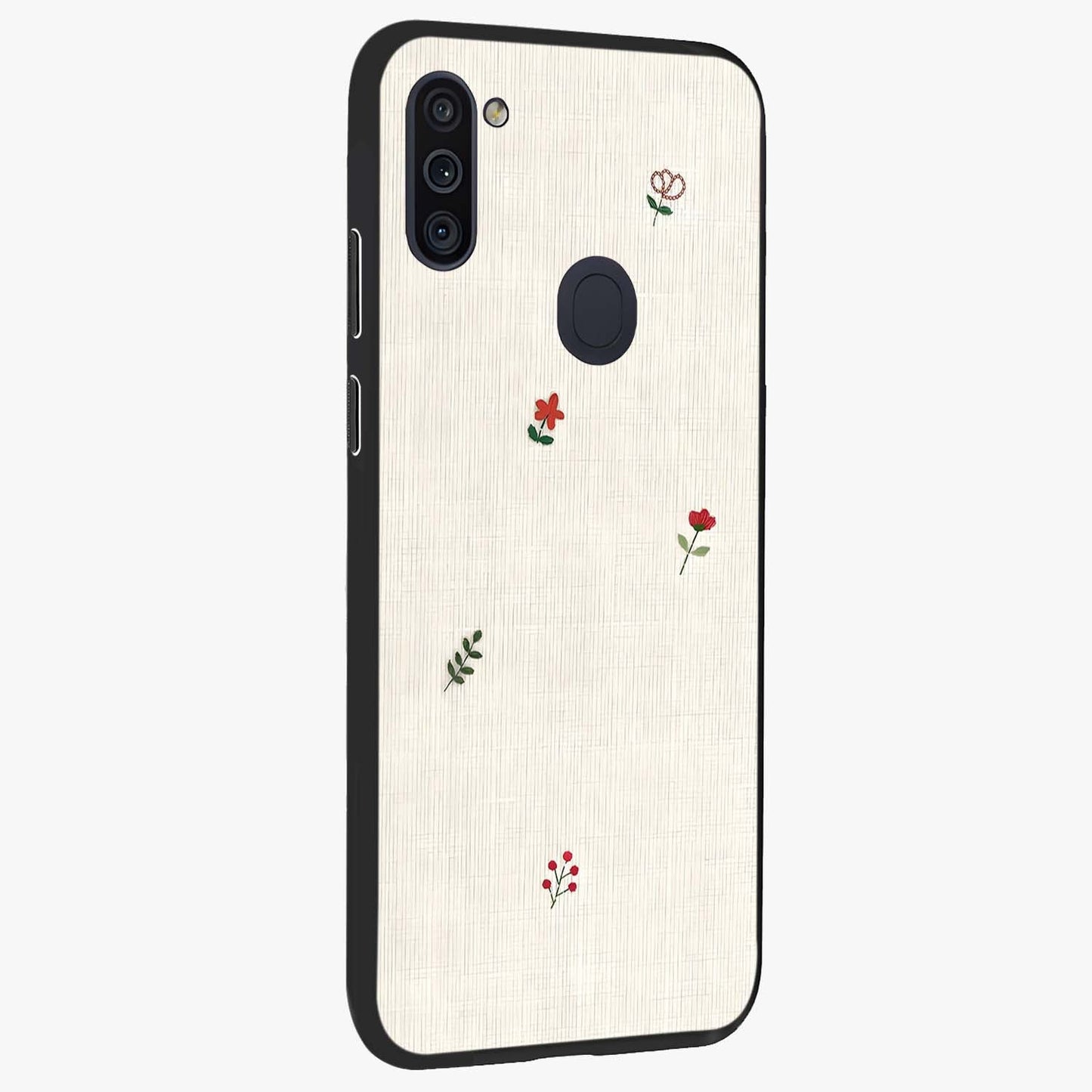 Minimalistic Blue With White Flower Pattern Glass Case upright view showcasing clean white flower artwork with calming blue theme.