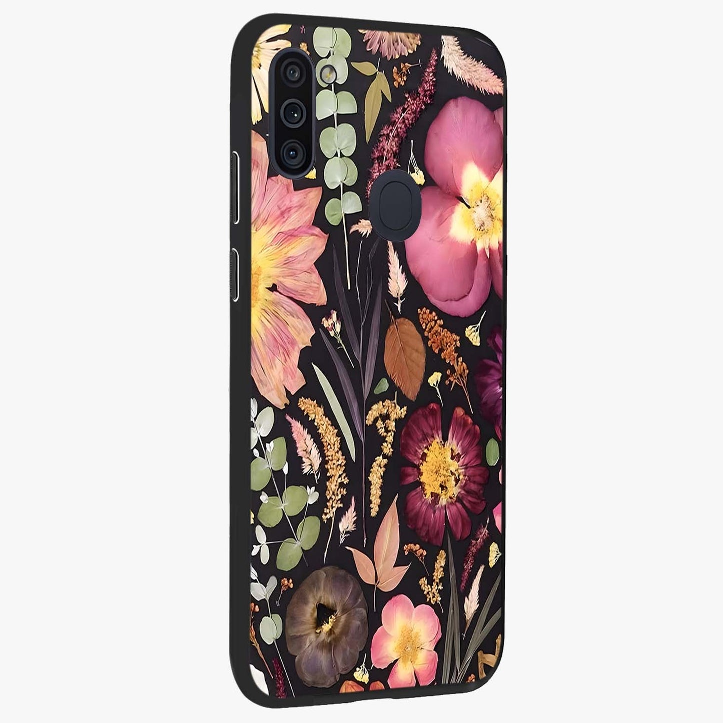 Petal Dream Tapestry Glass Case upright view showcasing detailed floral tapestry artwork with artistic nature theme.