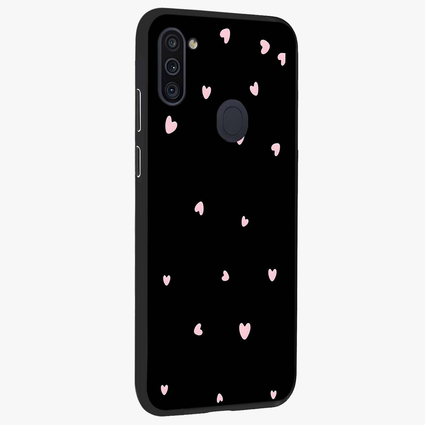 Pink Love Drops Glass Case upright view showcasing charming heart drop artwork with romantic playful theme.