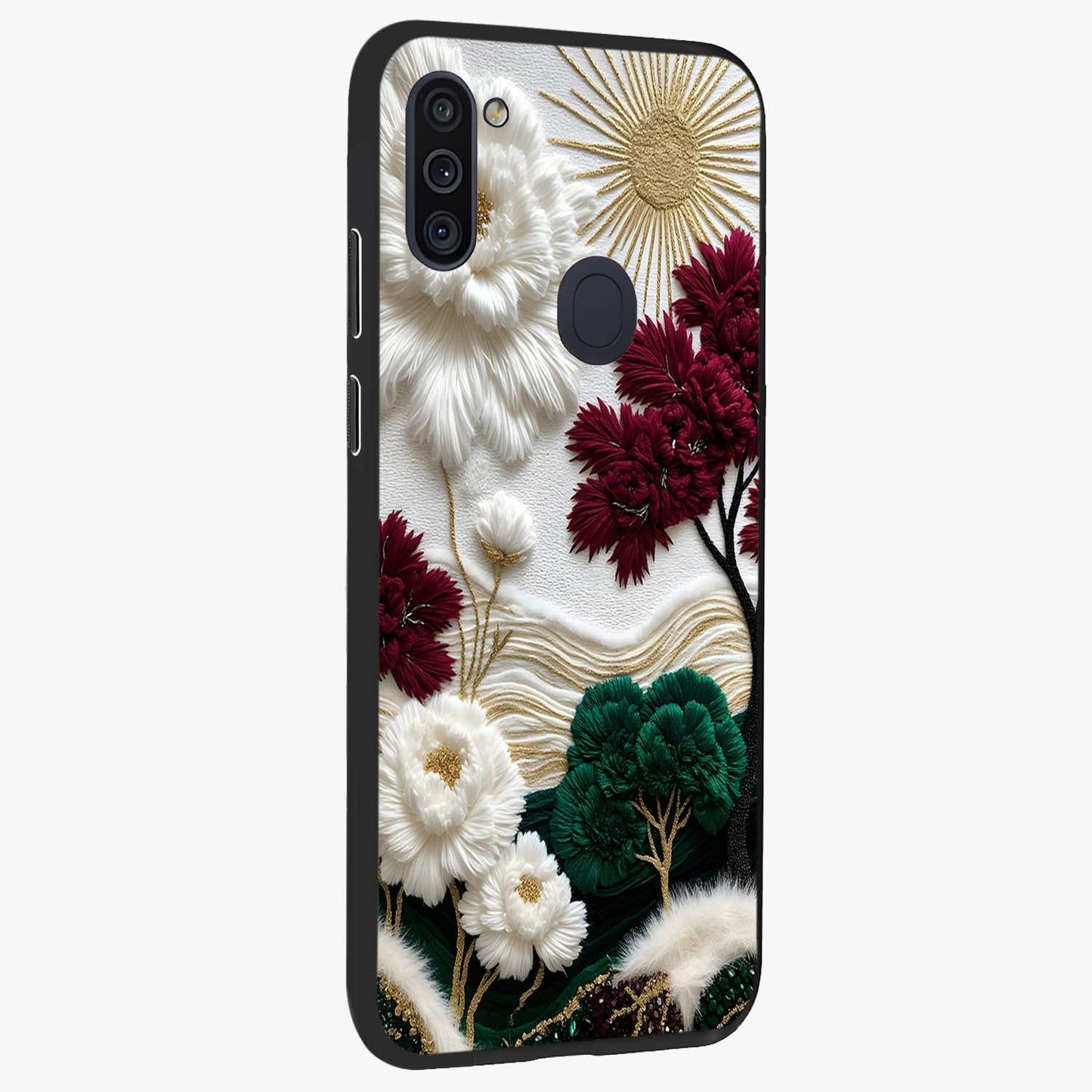 Radiant Bloom Elegance Glass Case upright view showcasing decorative flower artwork with refined botanical theme.