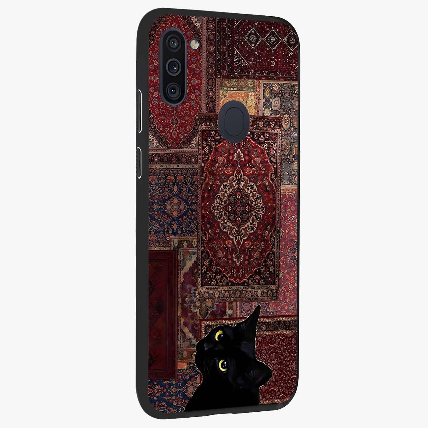 Regal Magic Cat Apple Glass Case upright view showcasing charming cat artwork with playful magical theme.