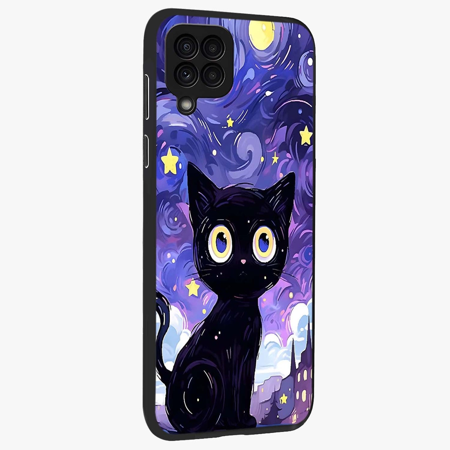 Abstract Cat Art Glass Case upright view showcasing creative feline illustration and aesthetic artistic style.