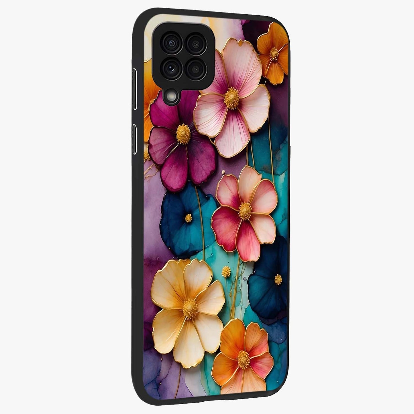 Artlyn Grace Flower Pattern Glass Case upright view showcasing graceful floral artwork with aesthetic botanical style.