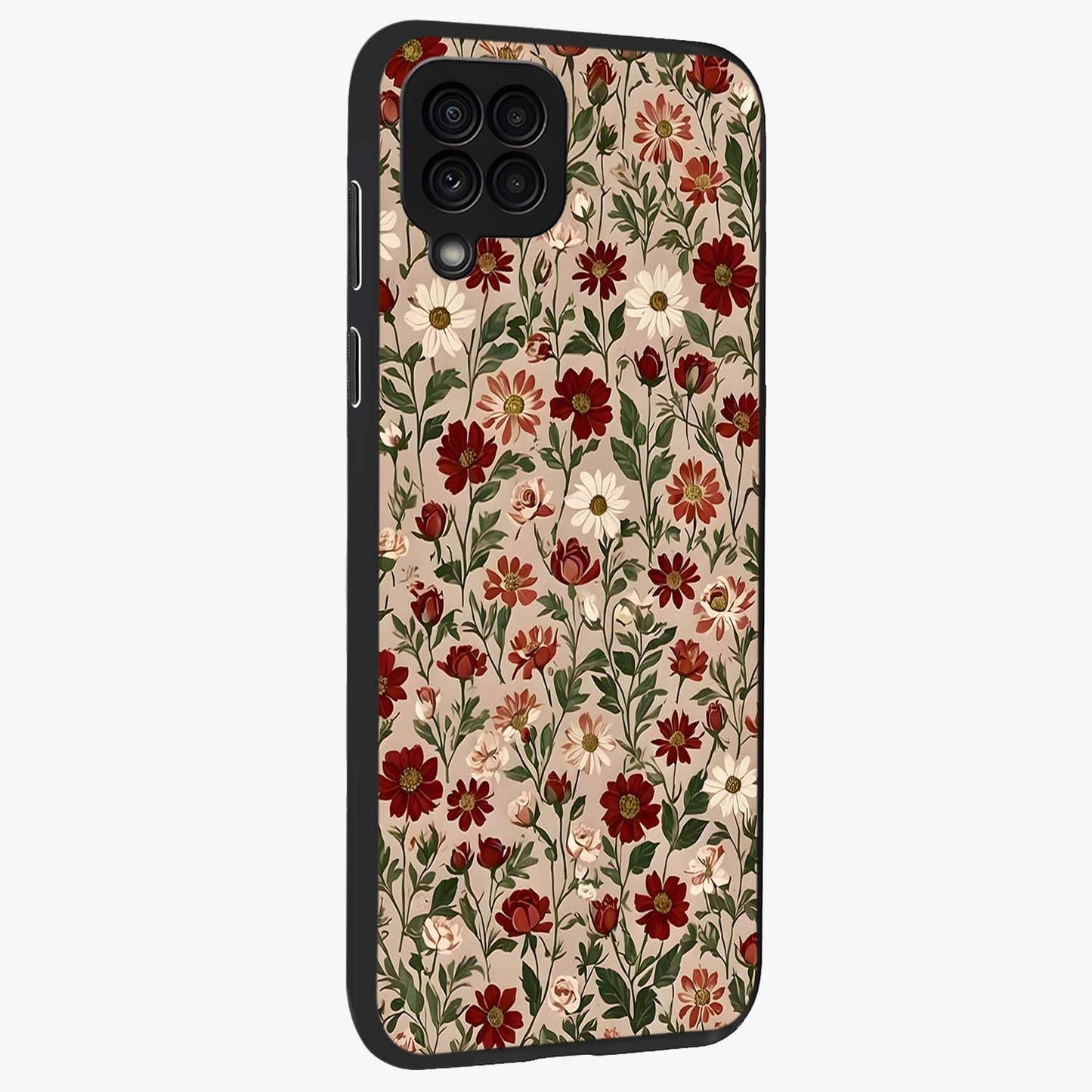 Biege Flower With Leaf Glass Case upright view showcasing delicate beige flower illustration with clean botanical style.