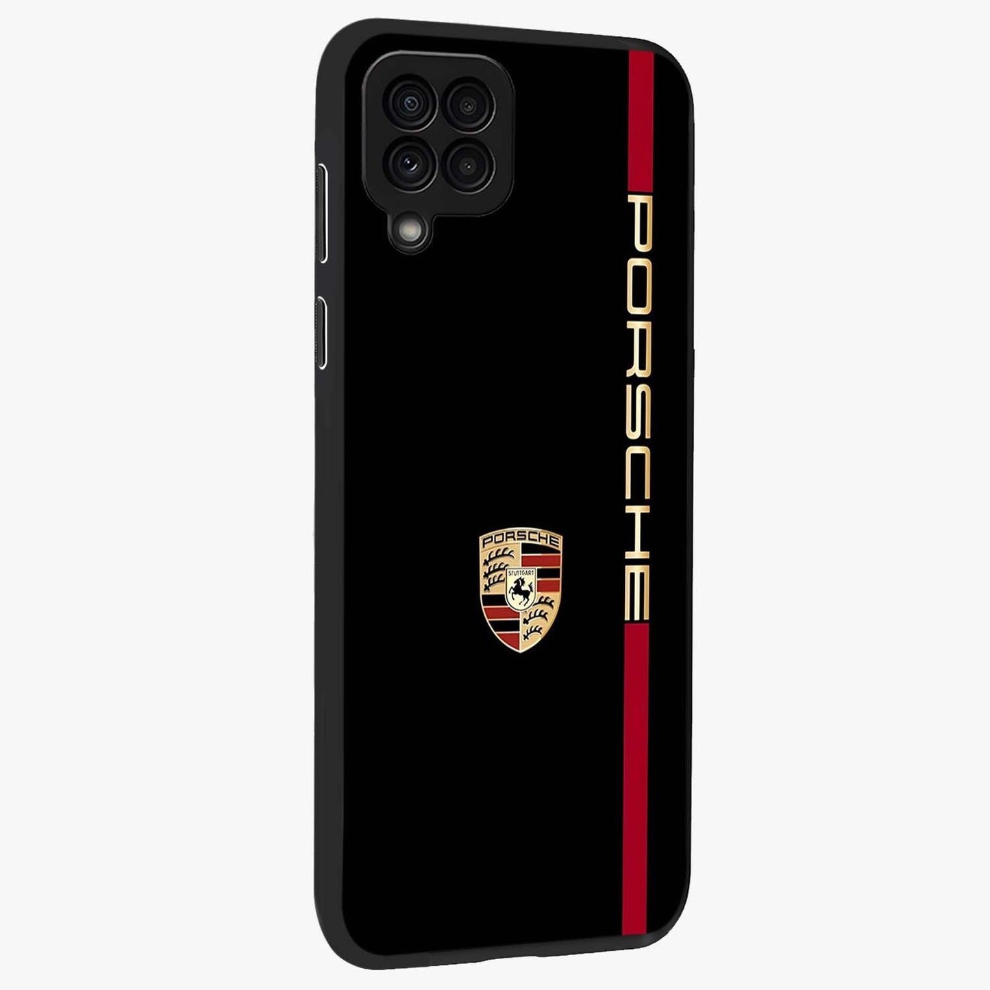 Black Minimal Porsche Glass Case upright view showcasing stylish automotive artwork with bold minimal theme.