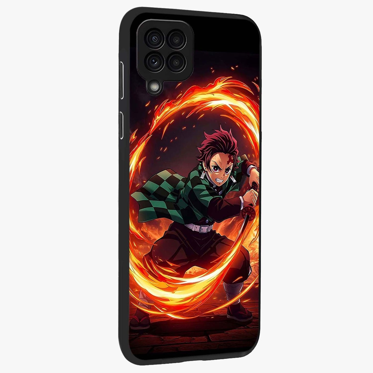 Blazing Sword Resolve Glass Case upright view showcasing dramatic warrior inspired artwork with intense visual style.