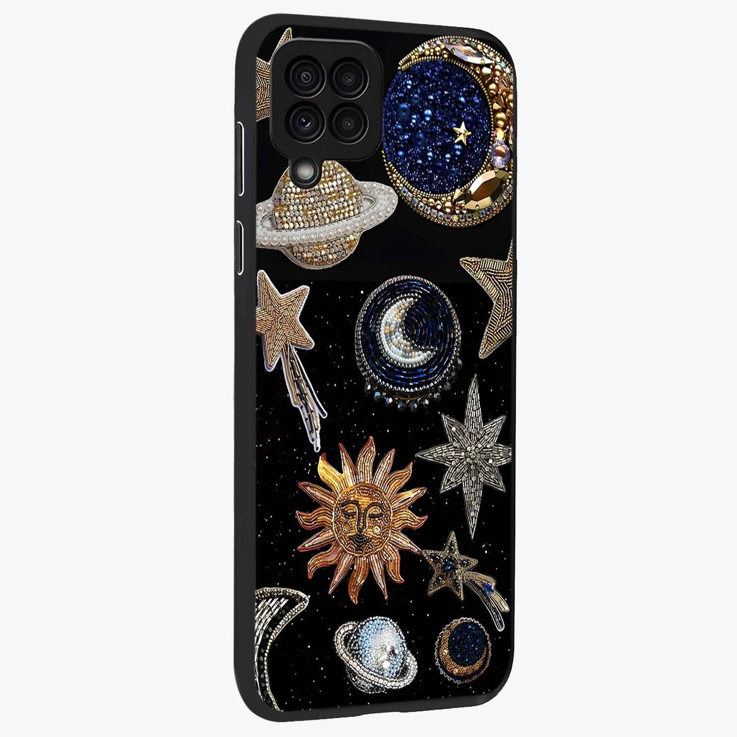 Celestial Gem Constellations Glass Case upright view showcasing cosmic constellation artwork with celestial aesthetic style.