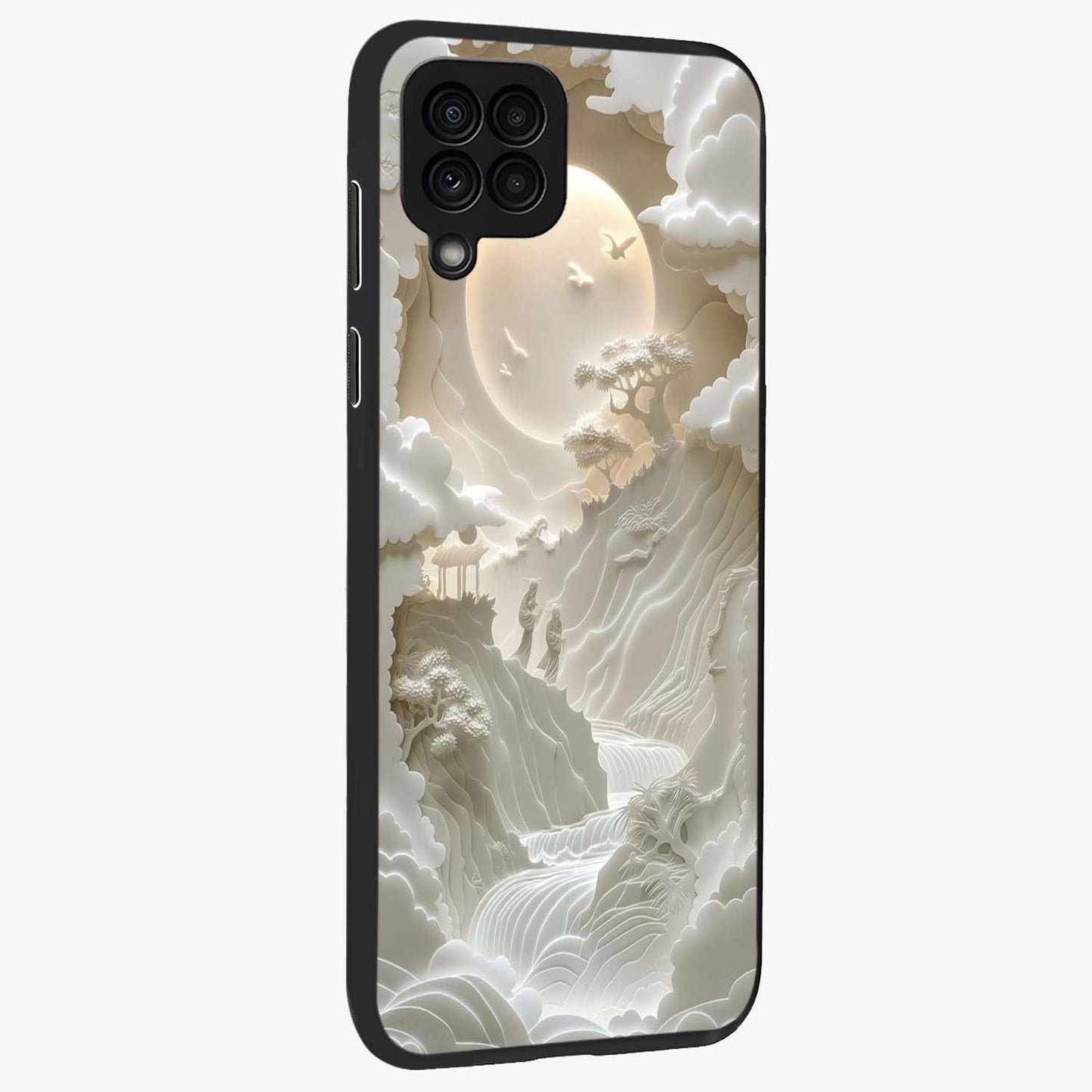 Celestial Origami Glass Case upright view showcasing creative origami artwork with modern celestial style.