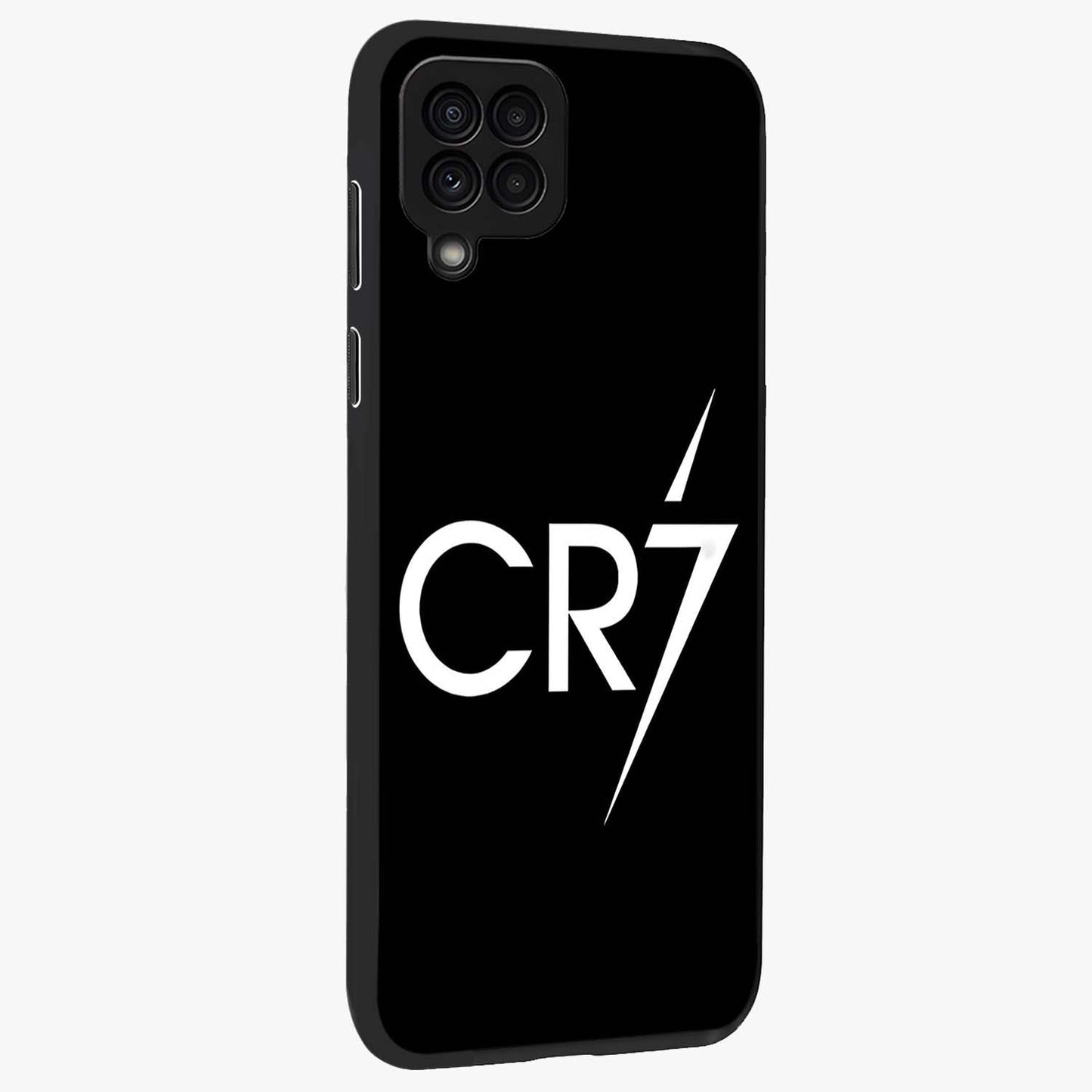 Cr7 Elite Strike Glass Case upright view showcasing energetic football inspired design with modern sports aesthetic.