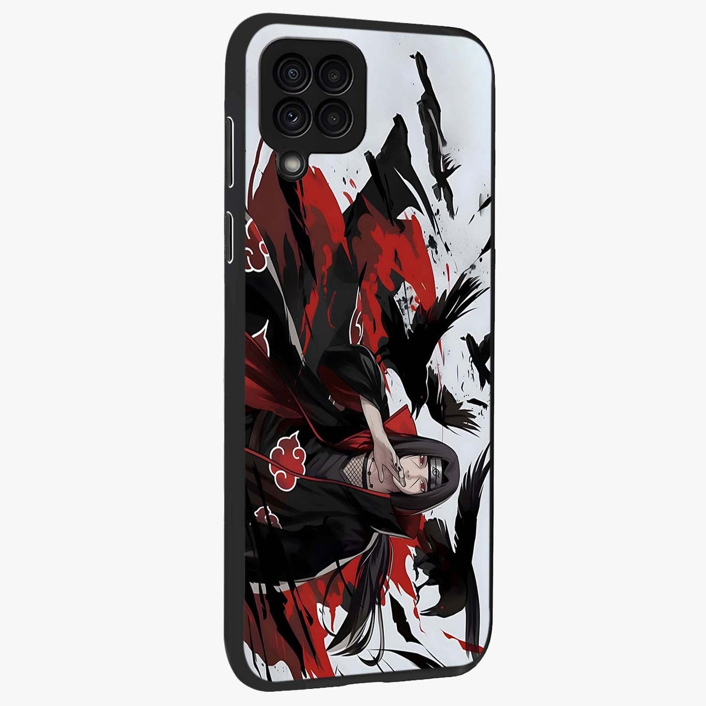 Crimson Crow Illusion Glass Case upright view showcasing striking crow illusion artwork with intense crimson theme.