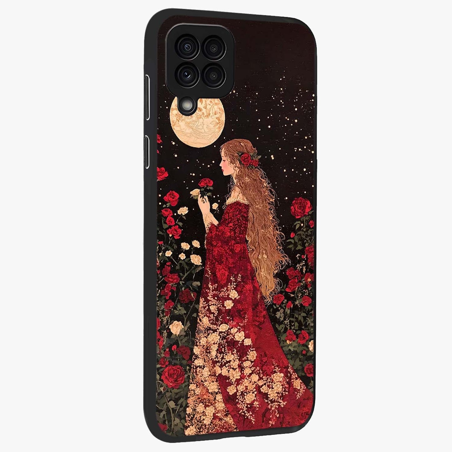 Crimson Dreams Glass Case upright view showcasing dreamy red toned artwork with modern aesthetic style.