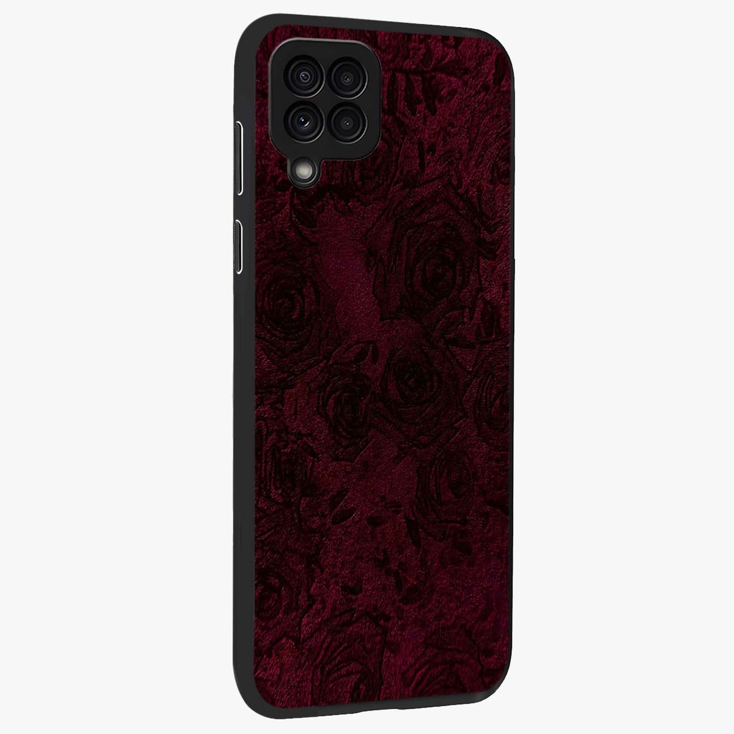Crimson Fade Flow Glass Case upright view showcasing dynamic crimson flow artwork with stylish abstract theme.