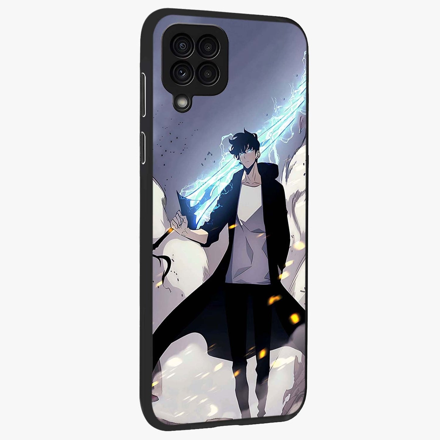 Dark Lightning Anime Warrior Glass Case upright view showcasing dramatic warrior artwork with dark lightning aesthetic.