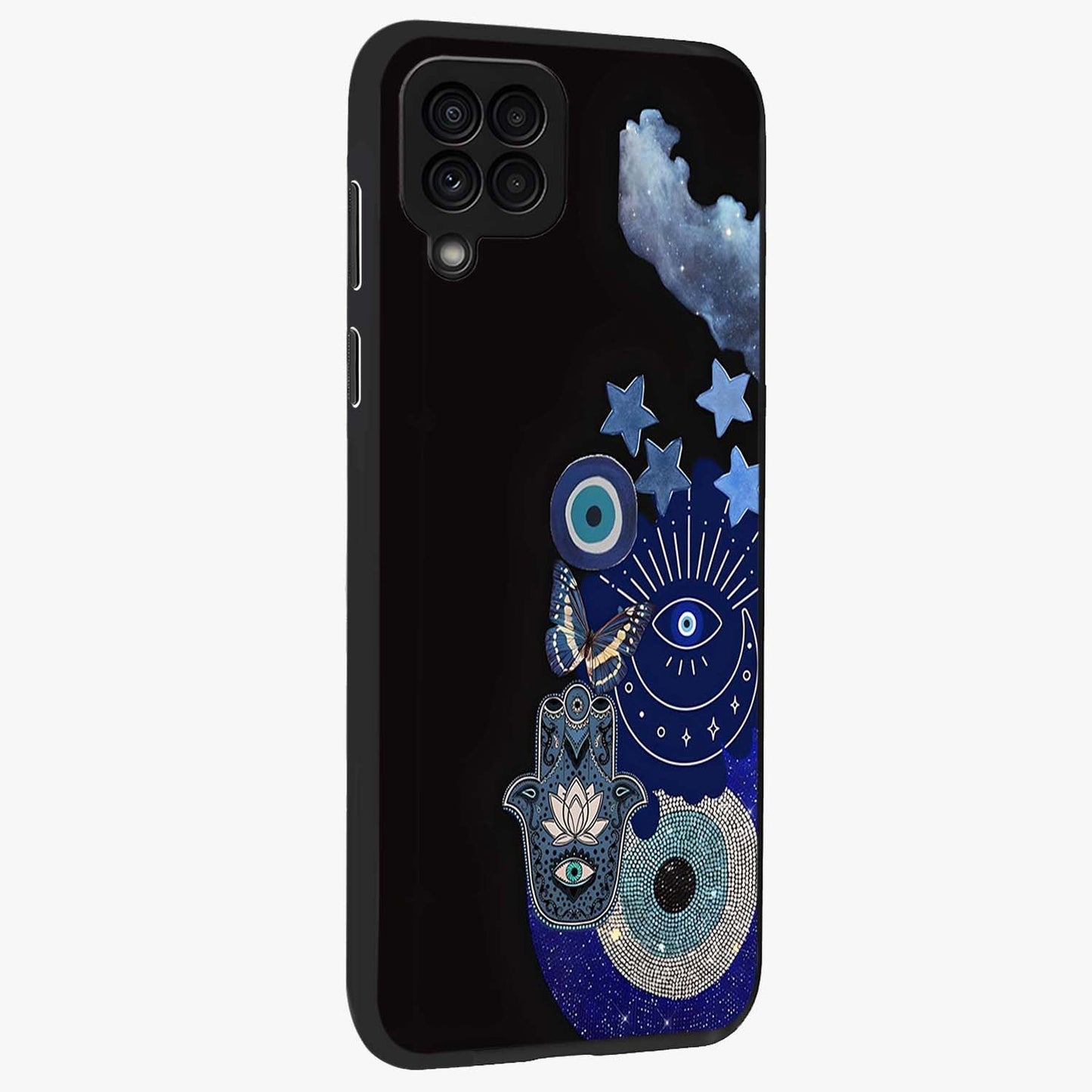 Galactic Charm Cluster Glass Case upright view showcasing glowing cosmic charm artwork with magical celestial style.