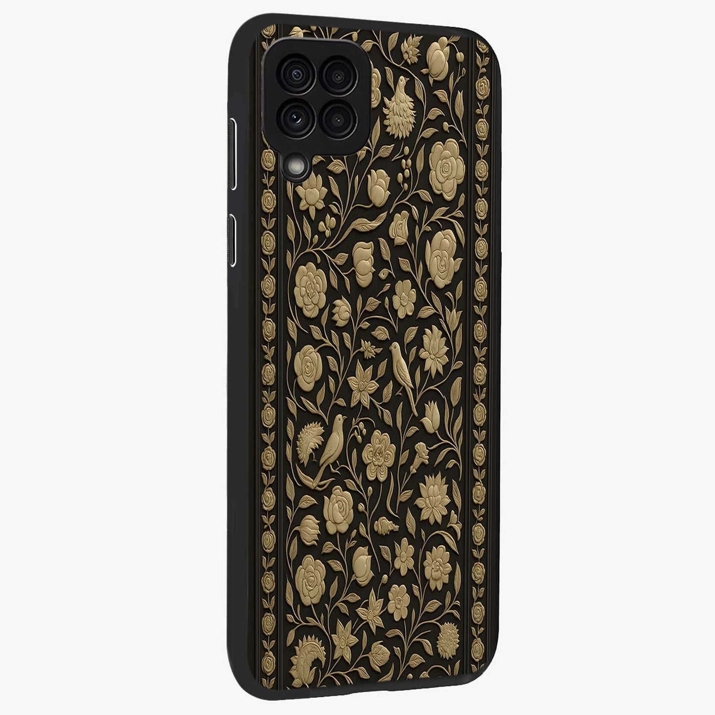 Golden Evil Eye Mandala Glass Case upright view showcasing decorative evil eye mandala artwork with spiritual aesthetic style.