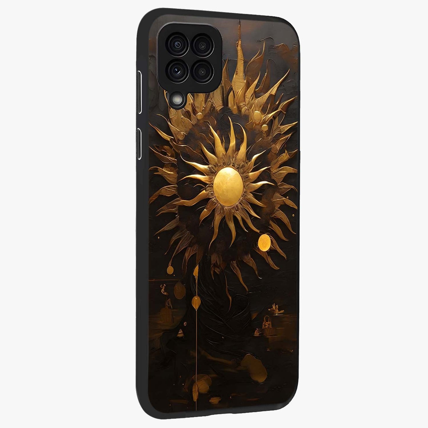 Golden Sun Majesty Glass Case upright view showcasing haunting graveyard artwork with dramatic dark theme.