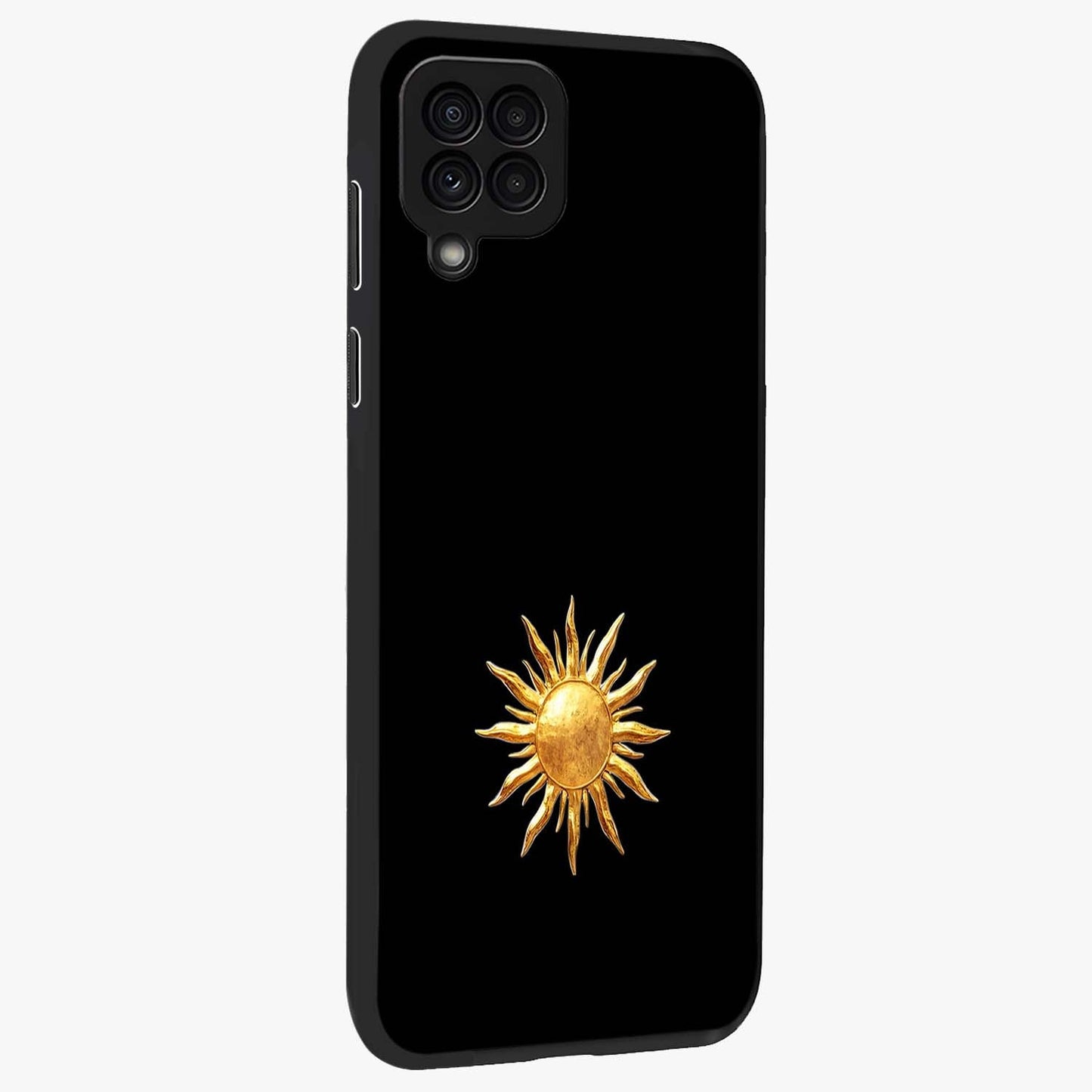 Golden Sun Minimalism Glass Case upright view showcasing haunting graveyard artwork with dramatic dark theme.