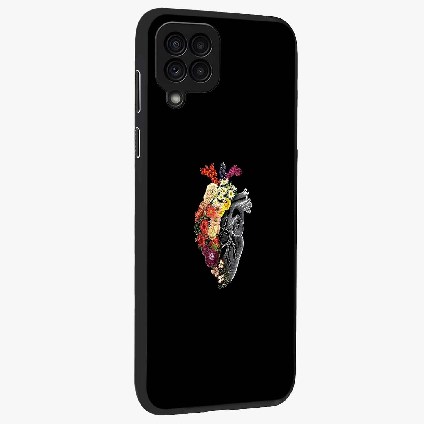 Heart With Flowers Glass Case upright view showcasing decorative heart and floral artwork with sweet romantic theme.